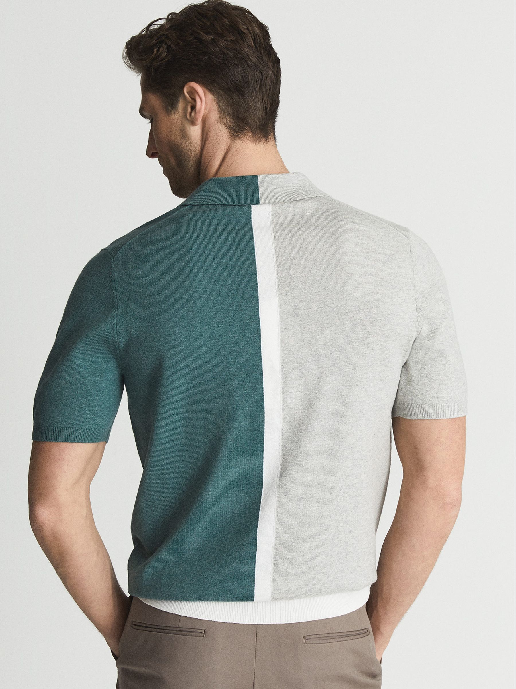 Colour Block Knitted Polo T-Shirt in Teal - Image 5 of 5