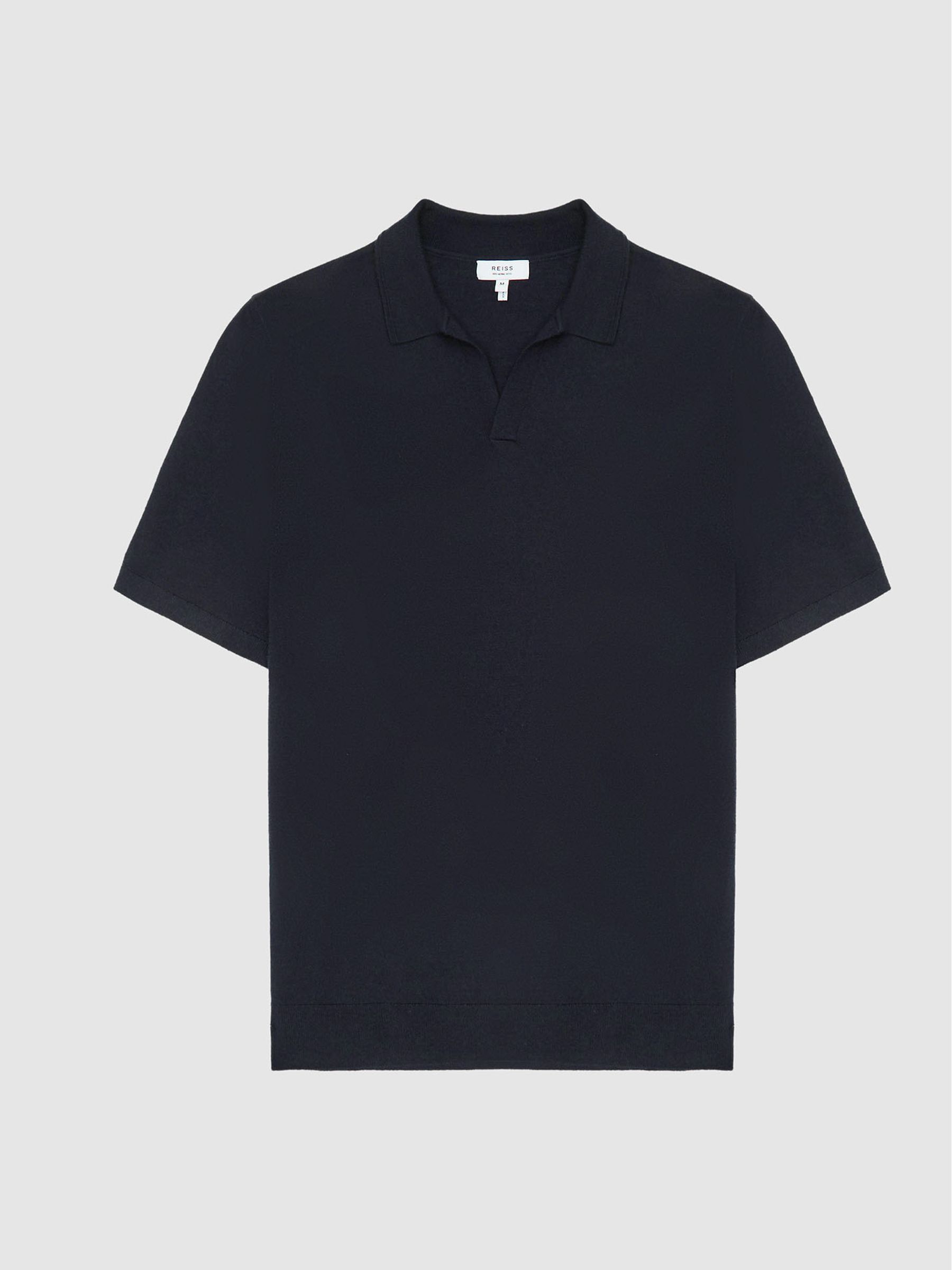Merino Wool Open Collar Polo Shirt in Navy - Image 2 of 7