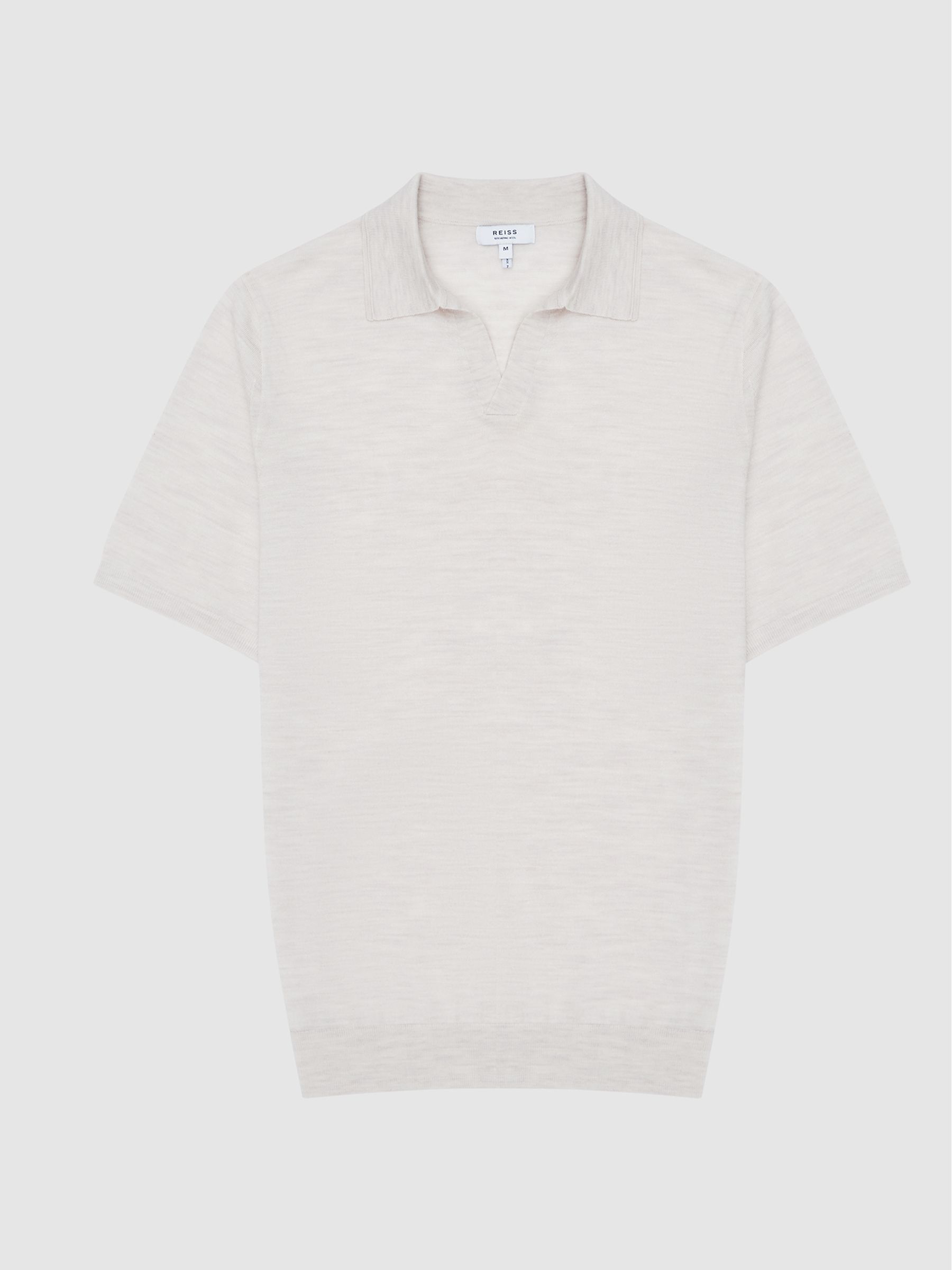 Merino Wool Open Collar Polo Shirt in Clay - Image 2 of 5