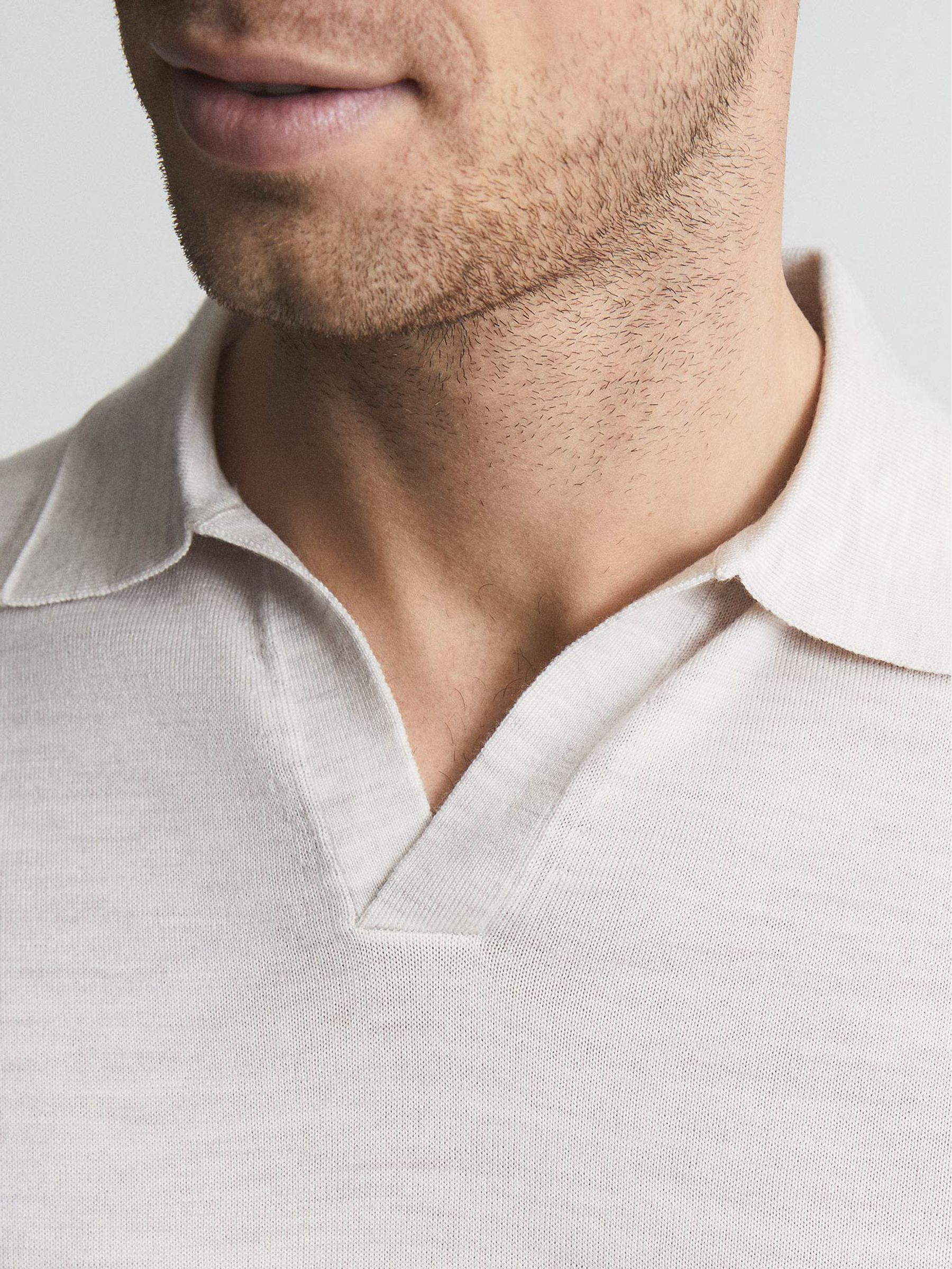 Merino Wool Open Collar Polo Shirt in Clay - Image 4 of 5