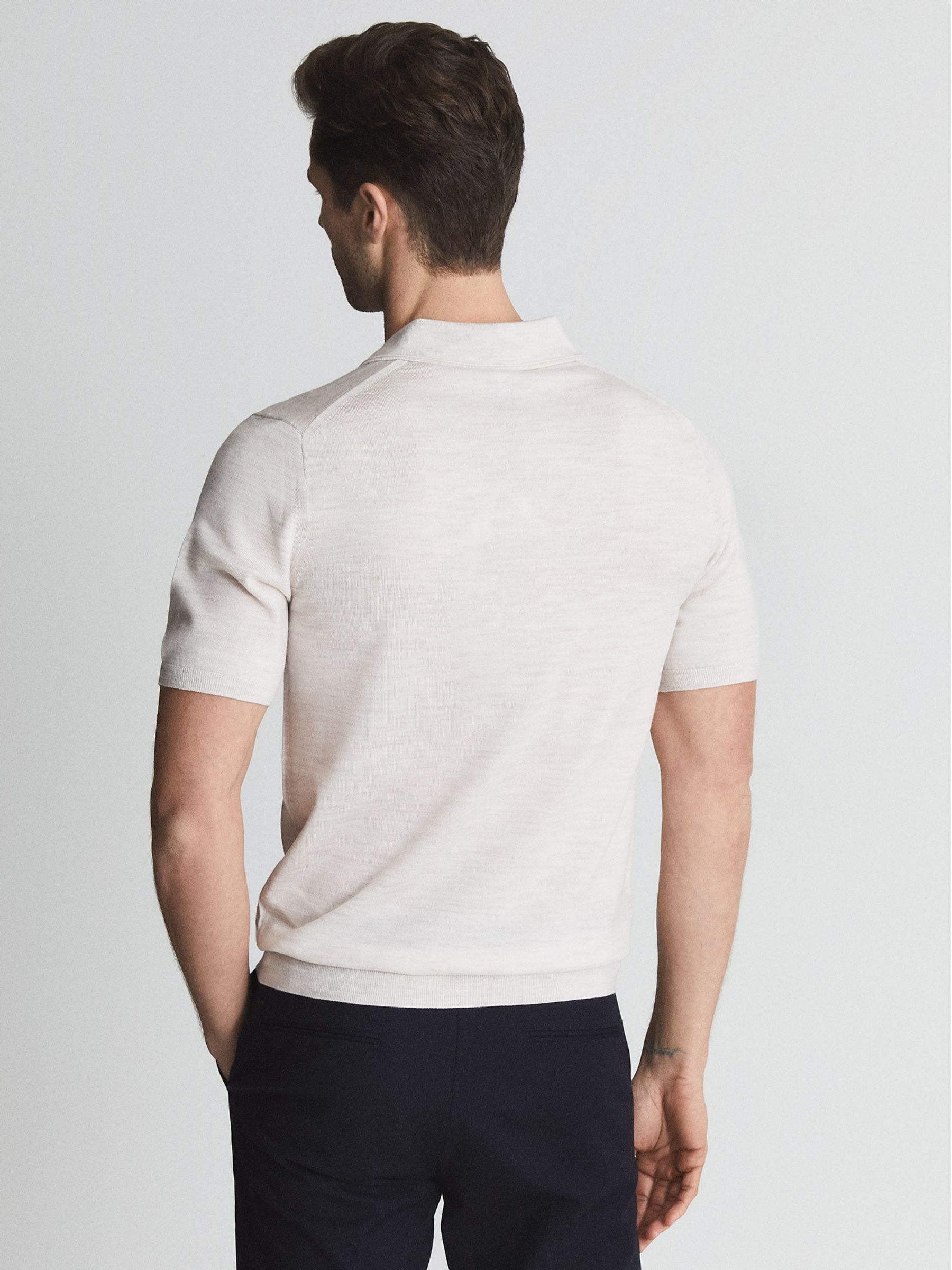 Merino Wool Open Collar Polo Shirt in Clay - Image 5 of 5