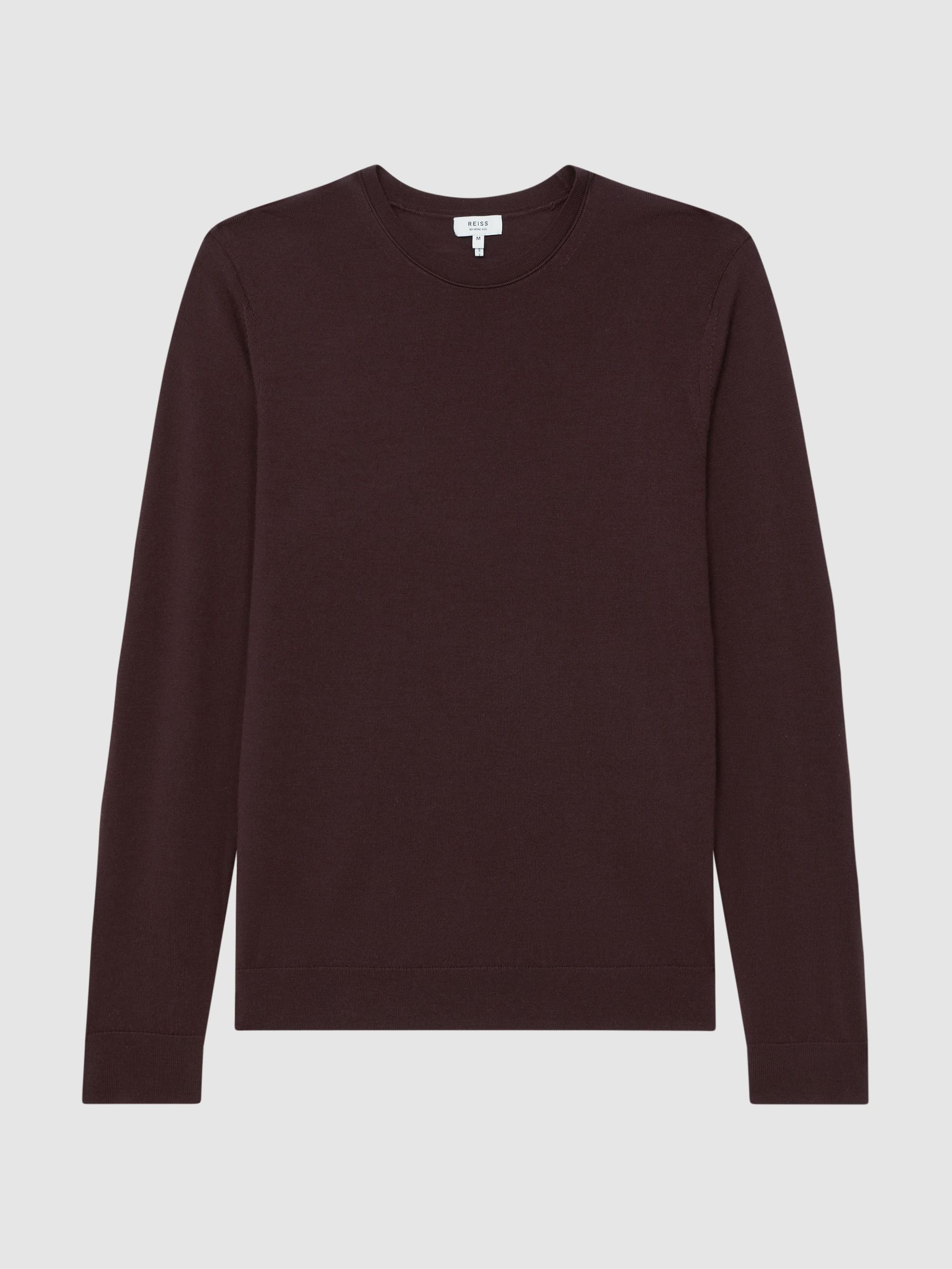 Merino Wool Crew Neck Jumper in Bordeaux - Image 2 of 6