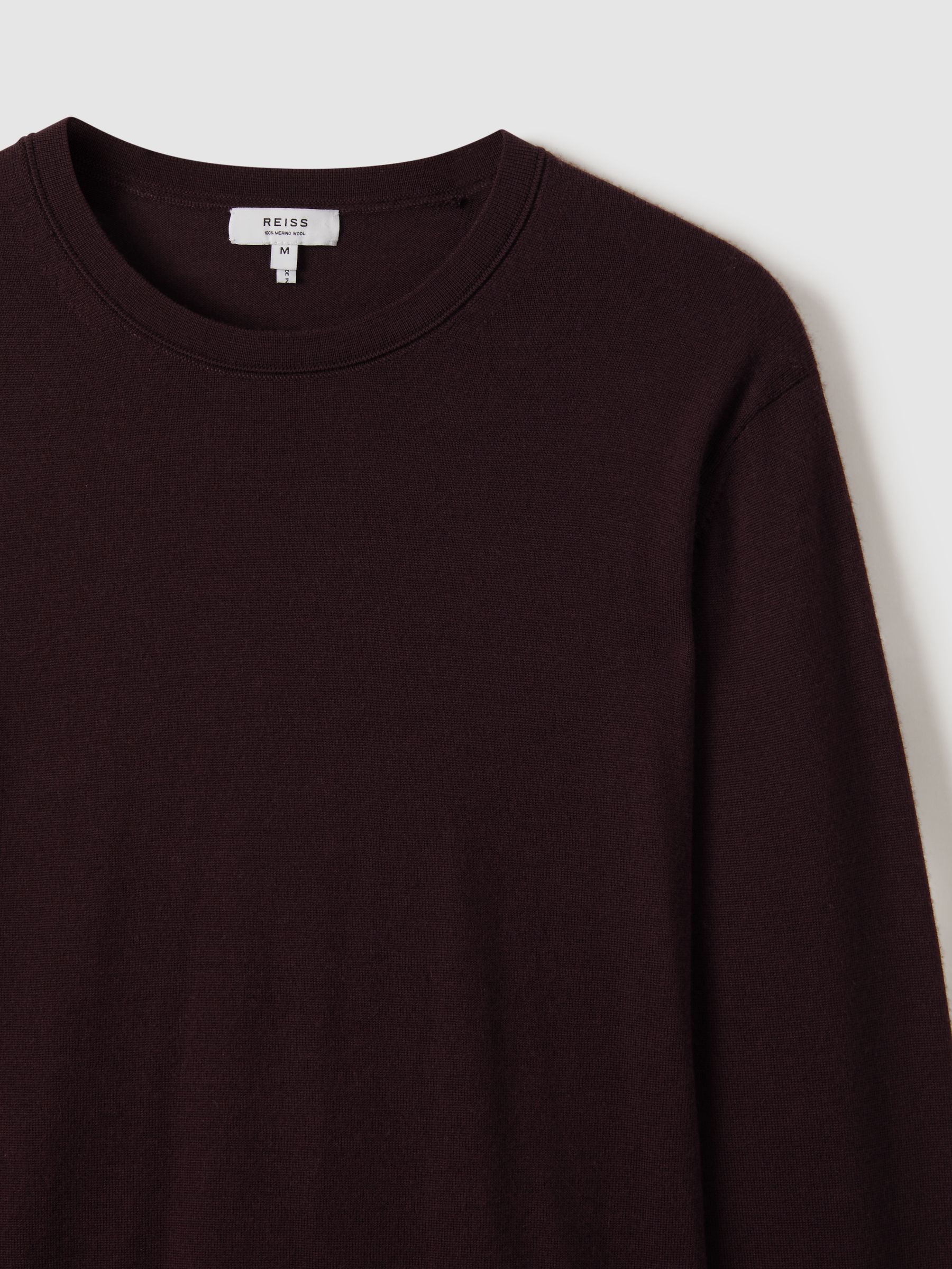 Merino Wool Crew Neck Jumper in Bordeaux - Image 5 of 6