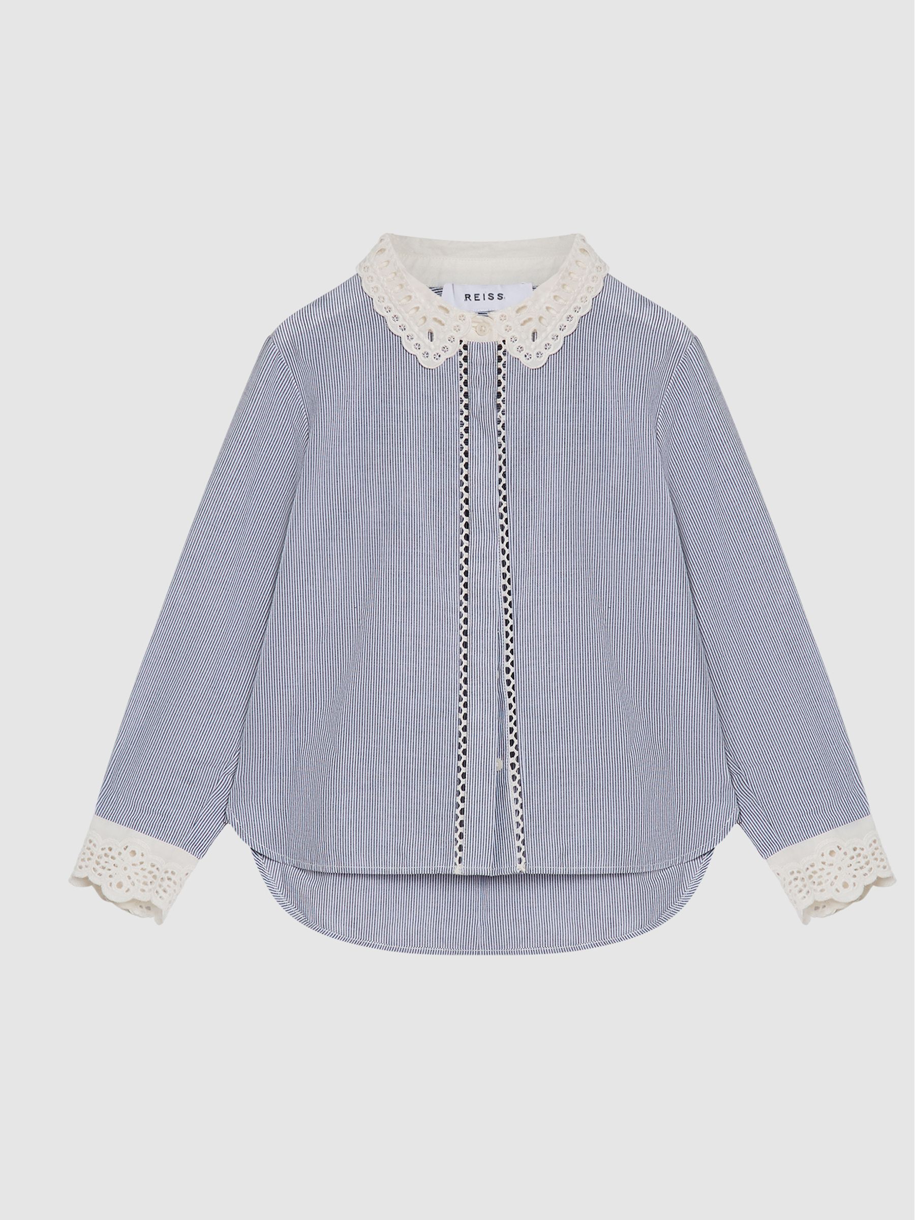 Stripe Embroidered Collar Blouse in Blue - Image 2 of 7