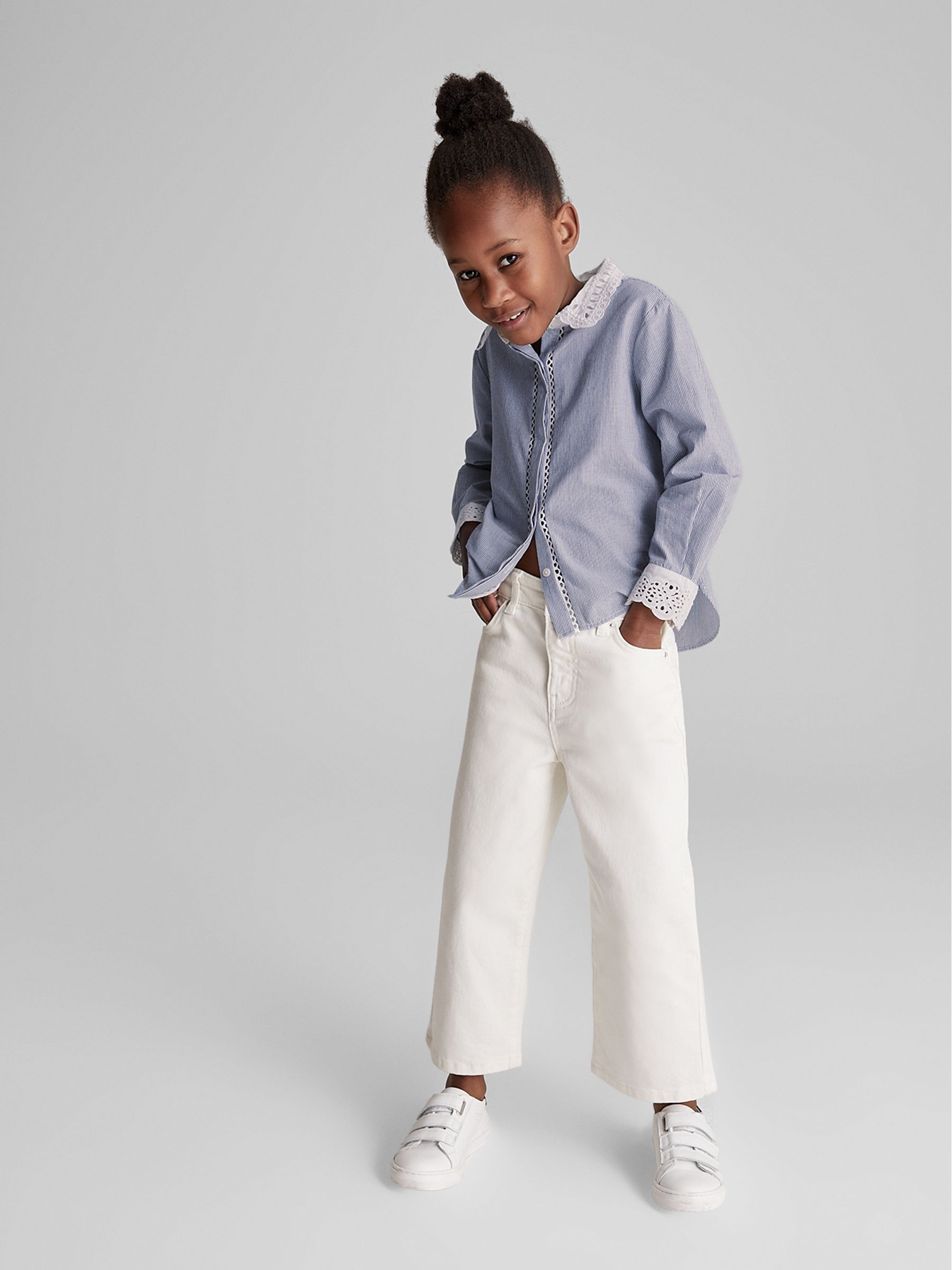 Stripe Embroidered Collar Blouse in Blue - Image 3 of 7