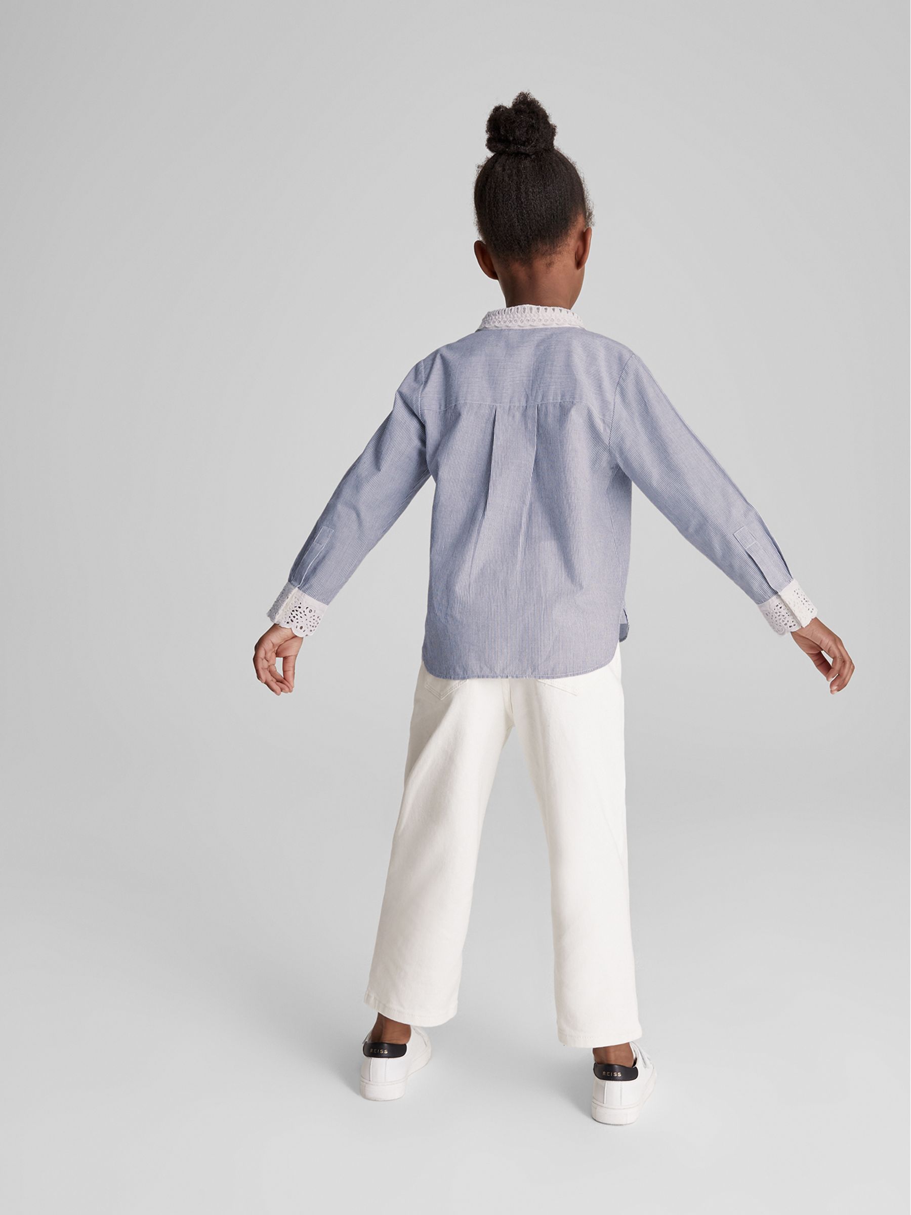 Stripe Embroidered Collar Blouse in Blue - Image 5 of 7