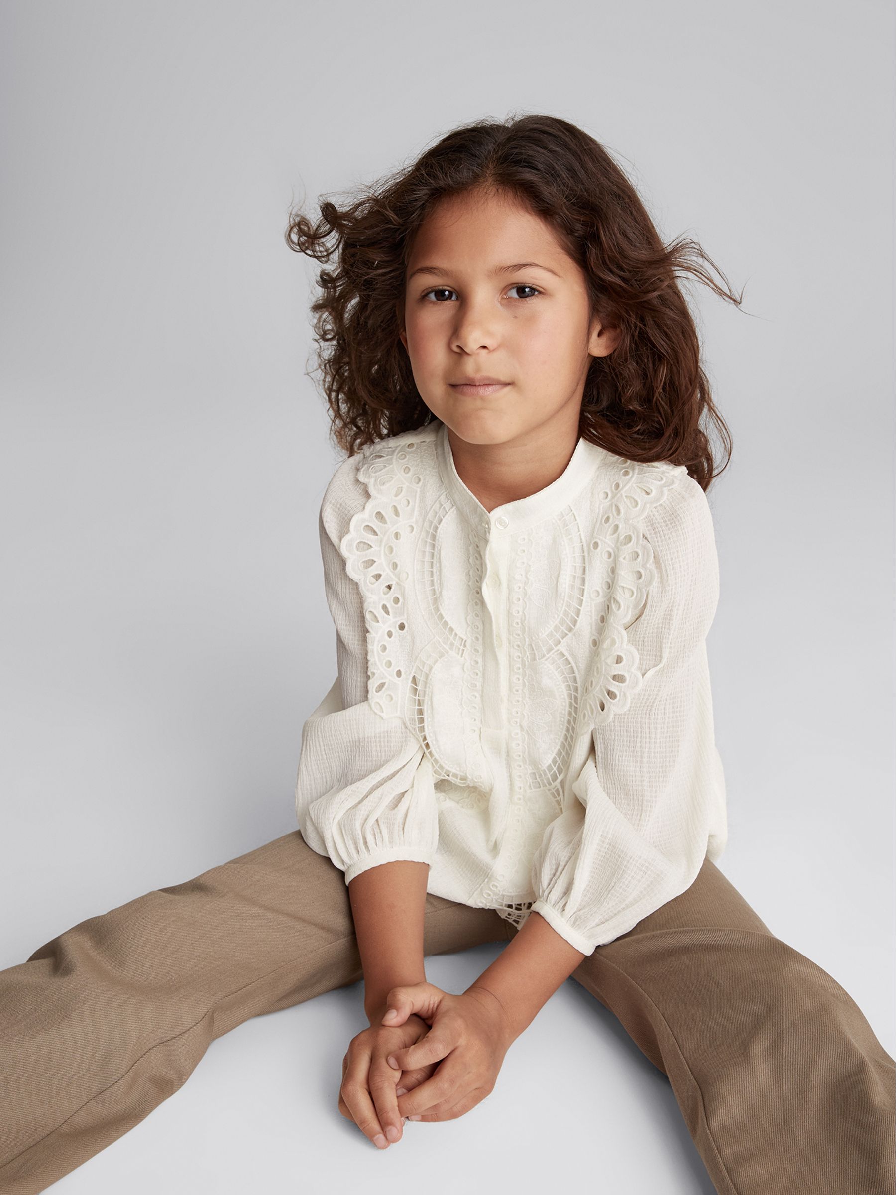 Embroidered Detail Blouse in Cream - Image 1 of 6