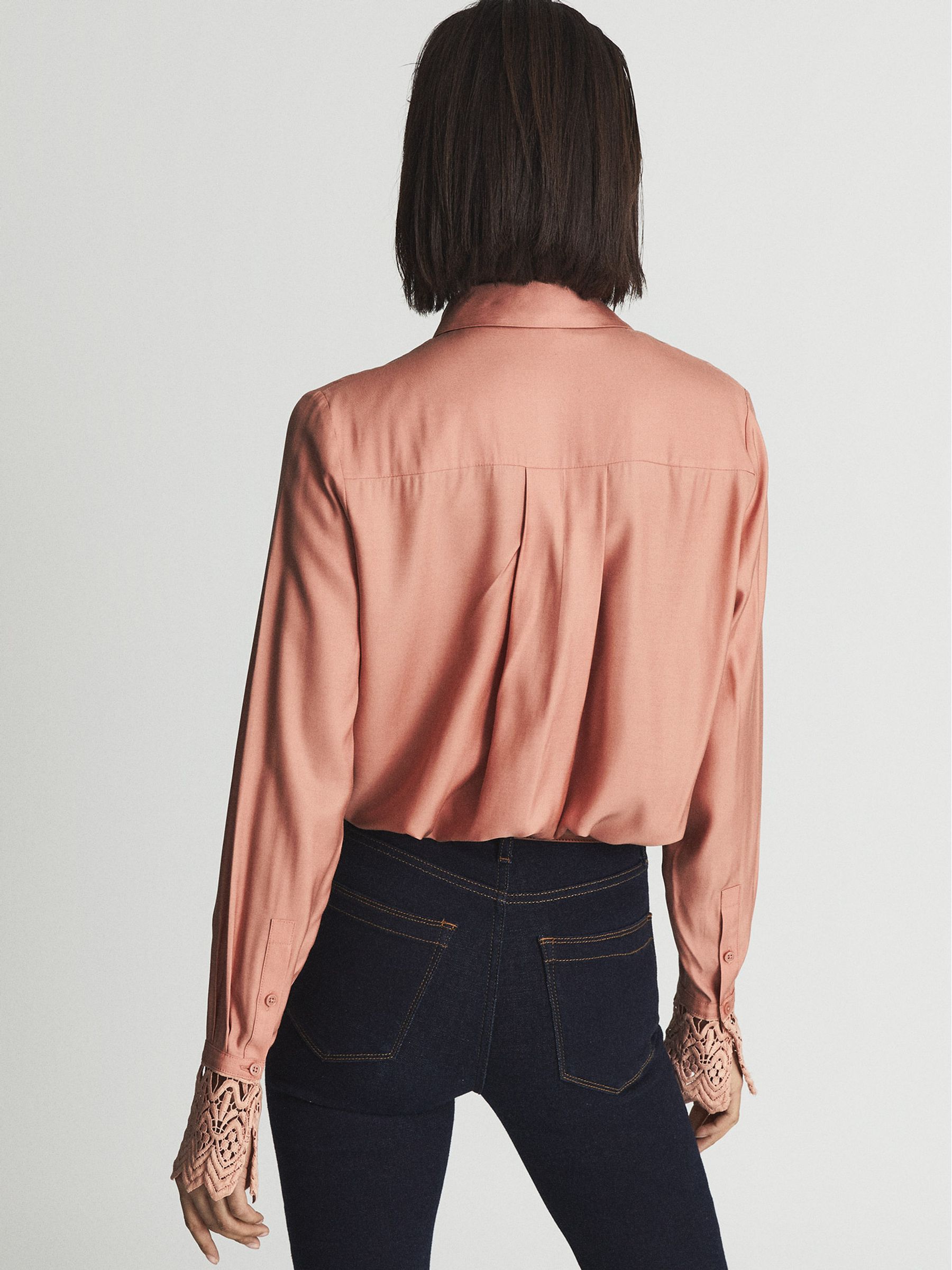 Reiss Lace Cuff Shirt Blouse in Pink - REISS