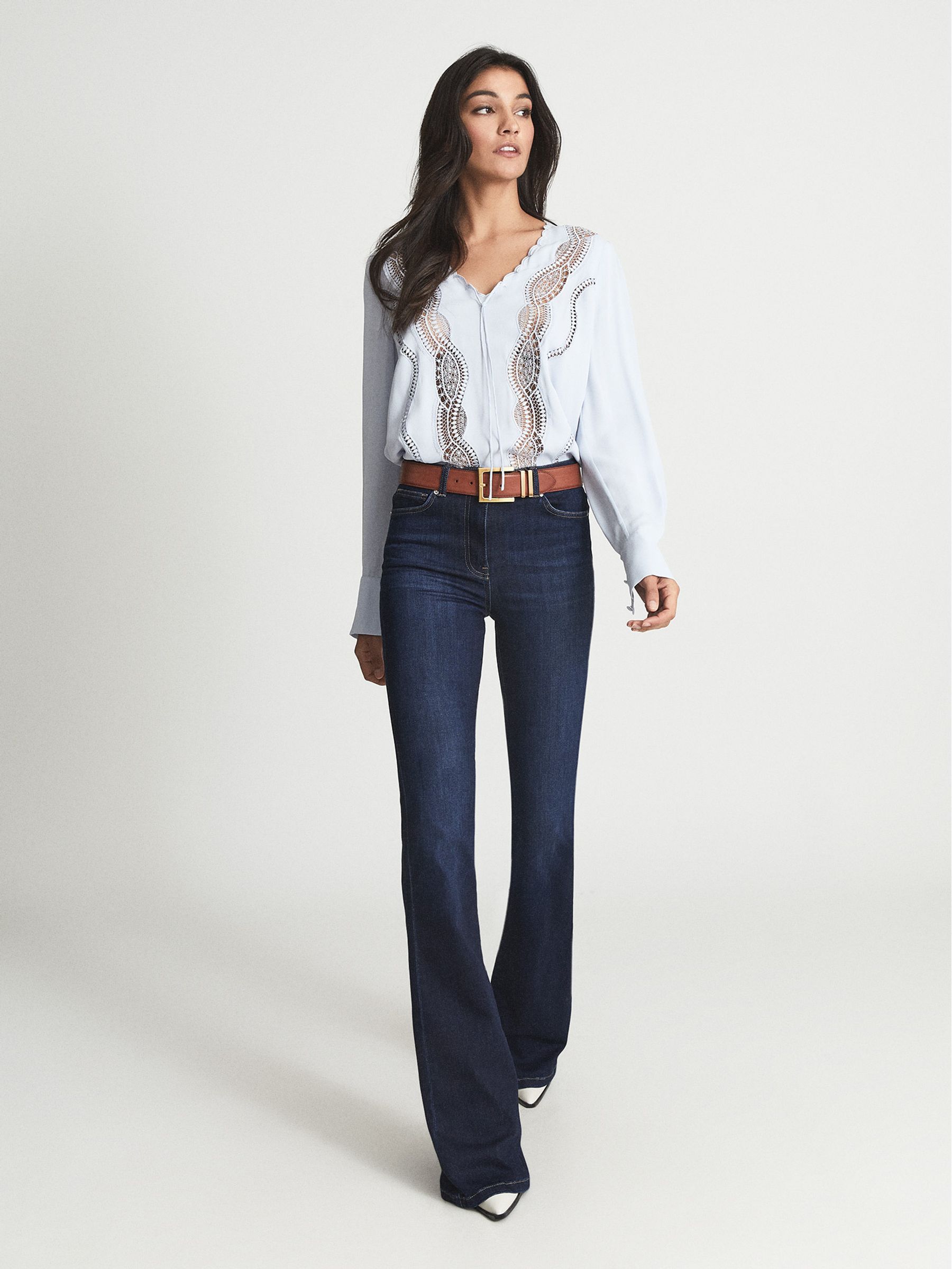 Lace Trim Satin Top in Blue - Image 1 of 5