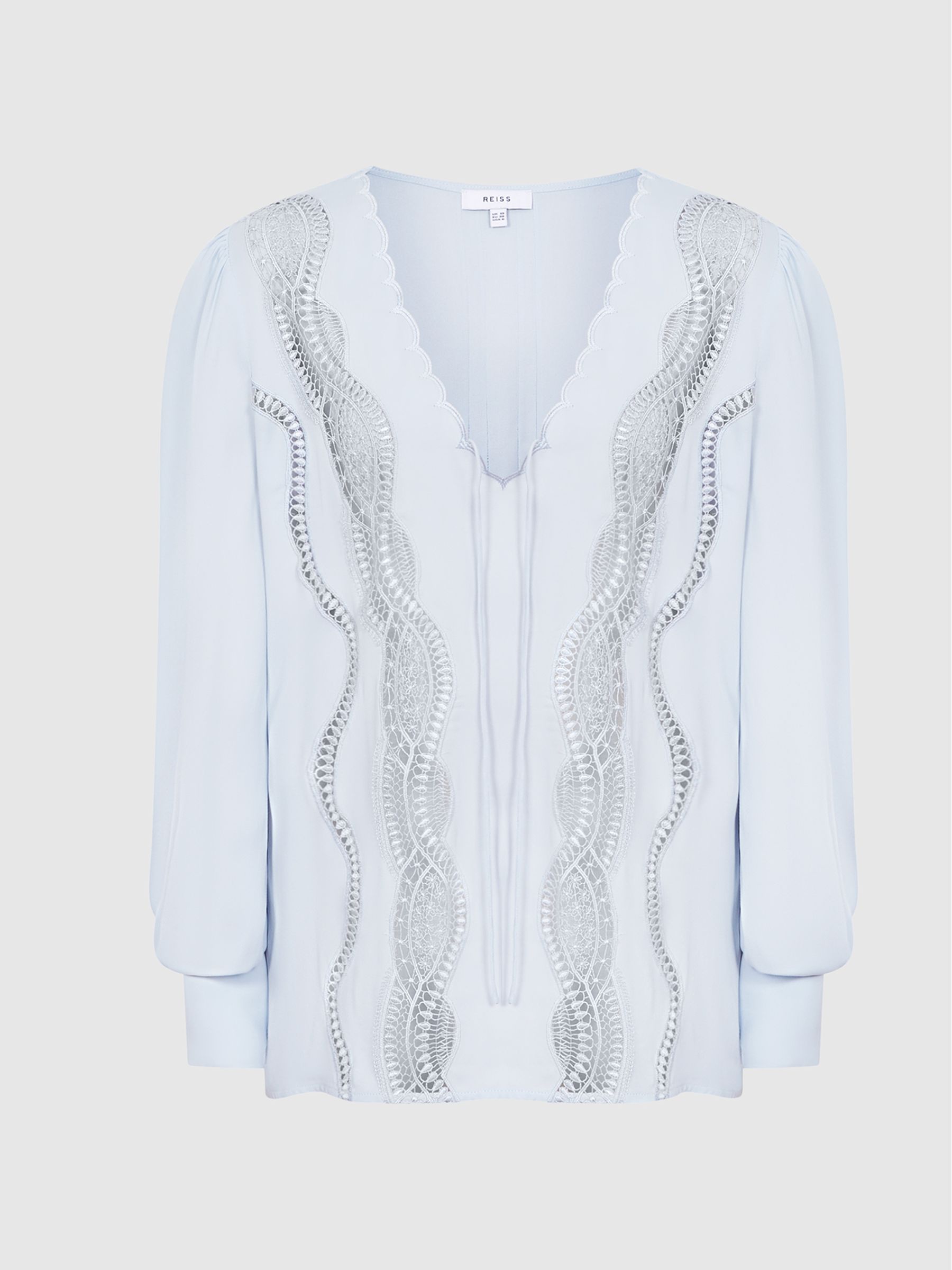 Lace Trim Satin Top in Blue - Image 2 of 5 Lace Trim Satin Top in Blue - Image 2 of 5