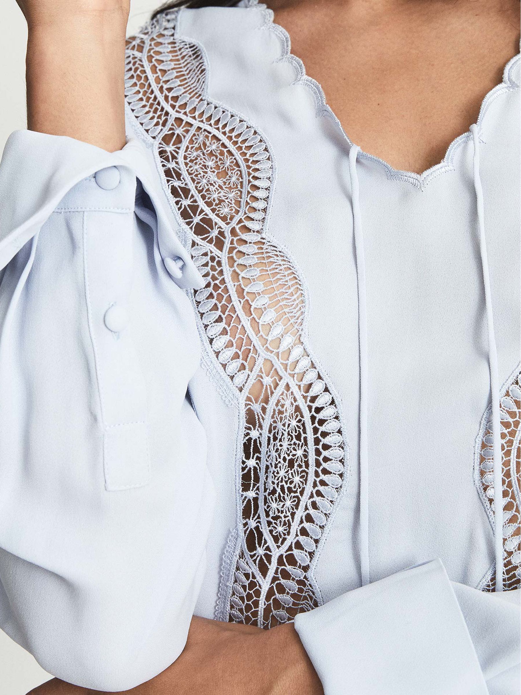 Lace Trim Satin Top in Blue - Image 4 of 5