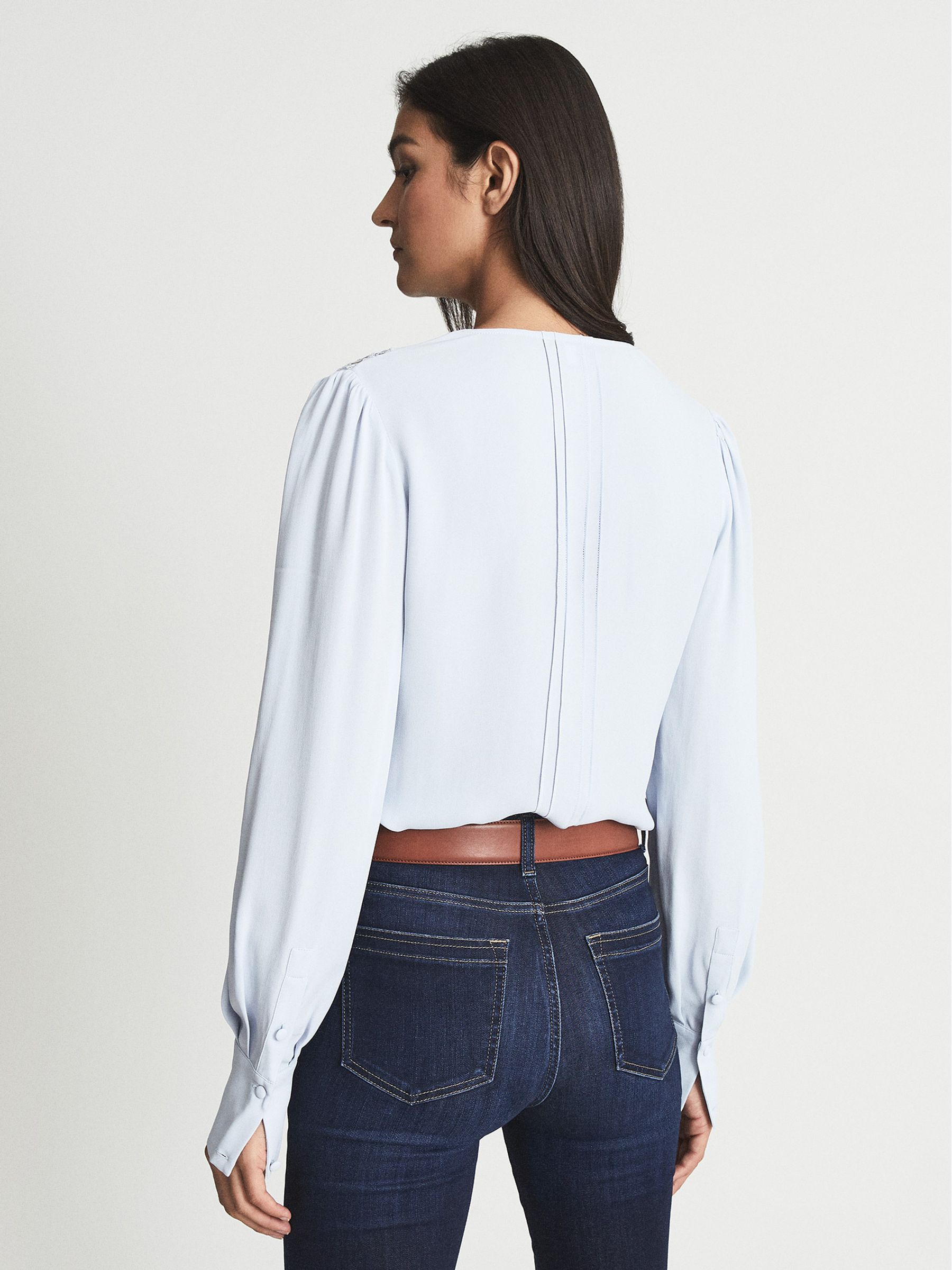 Lace Trim Satin Top in Blue - Image 5 of 5