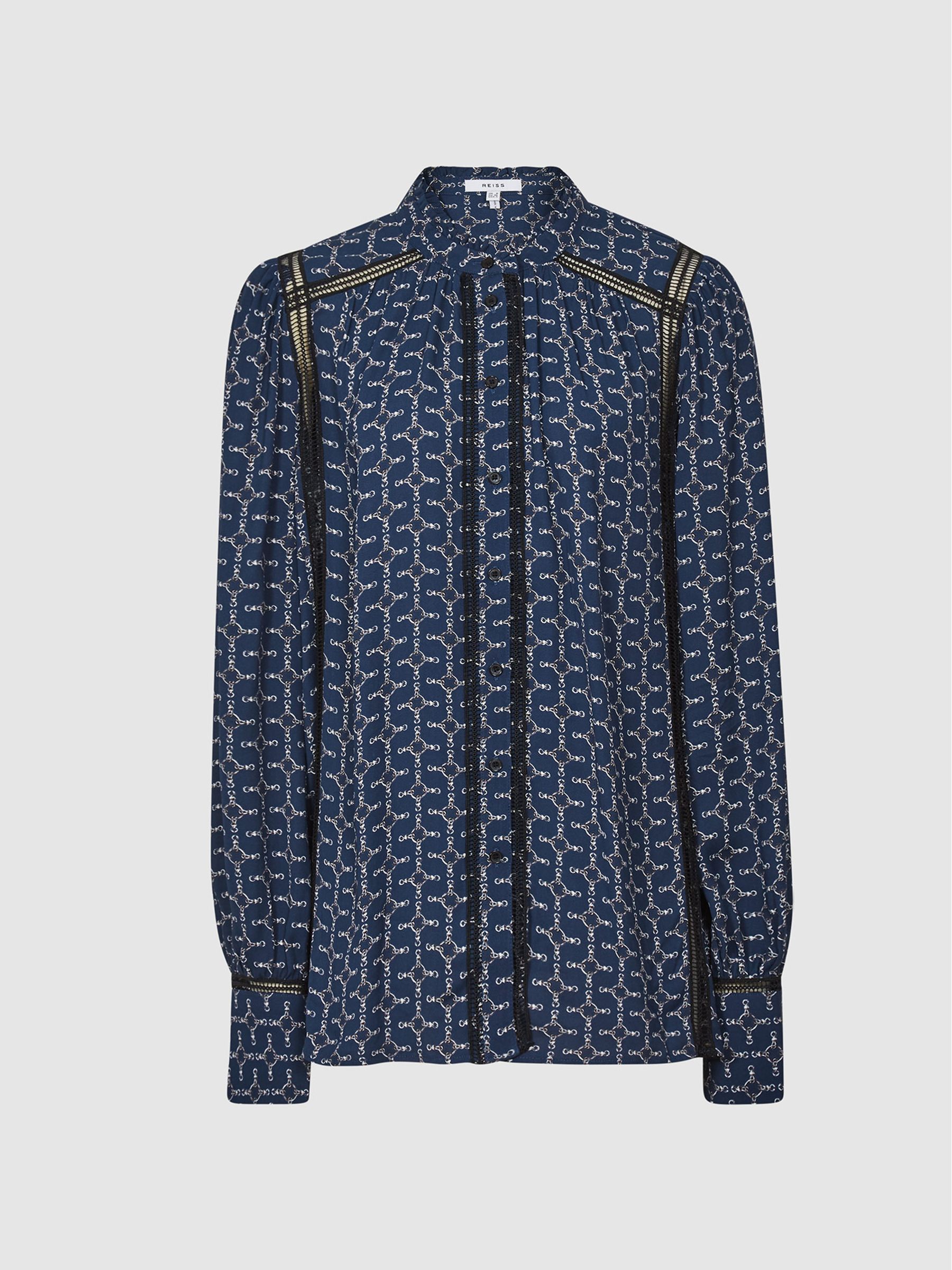 Chain Print Satin Blouse in Navy - Image 2 of 5