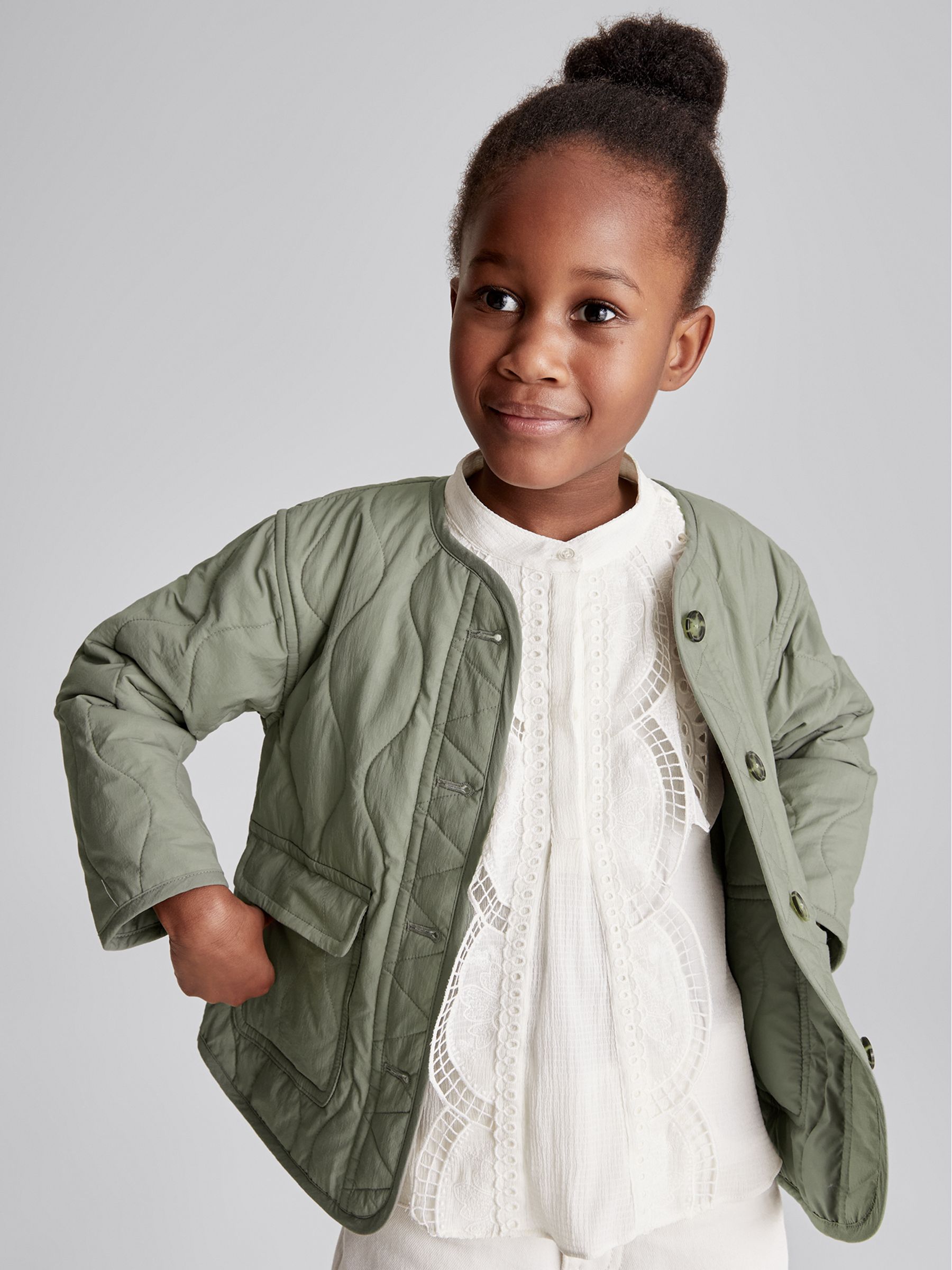 Quilted Short Coat in Sage - Image 1 of 6