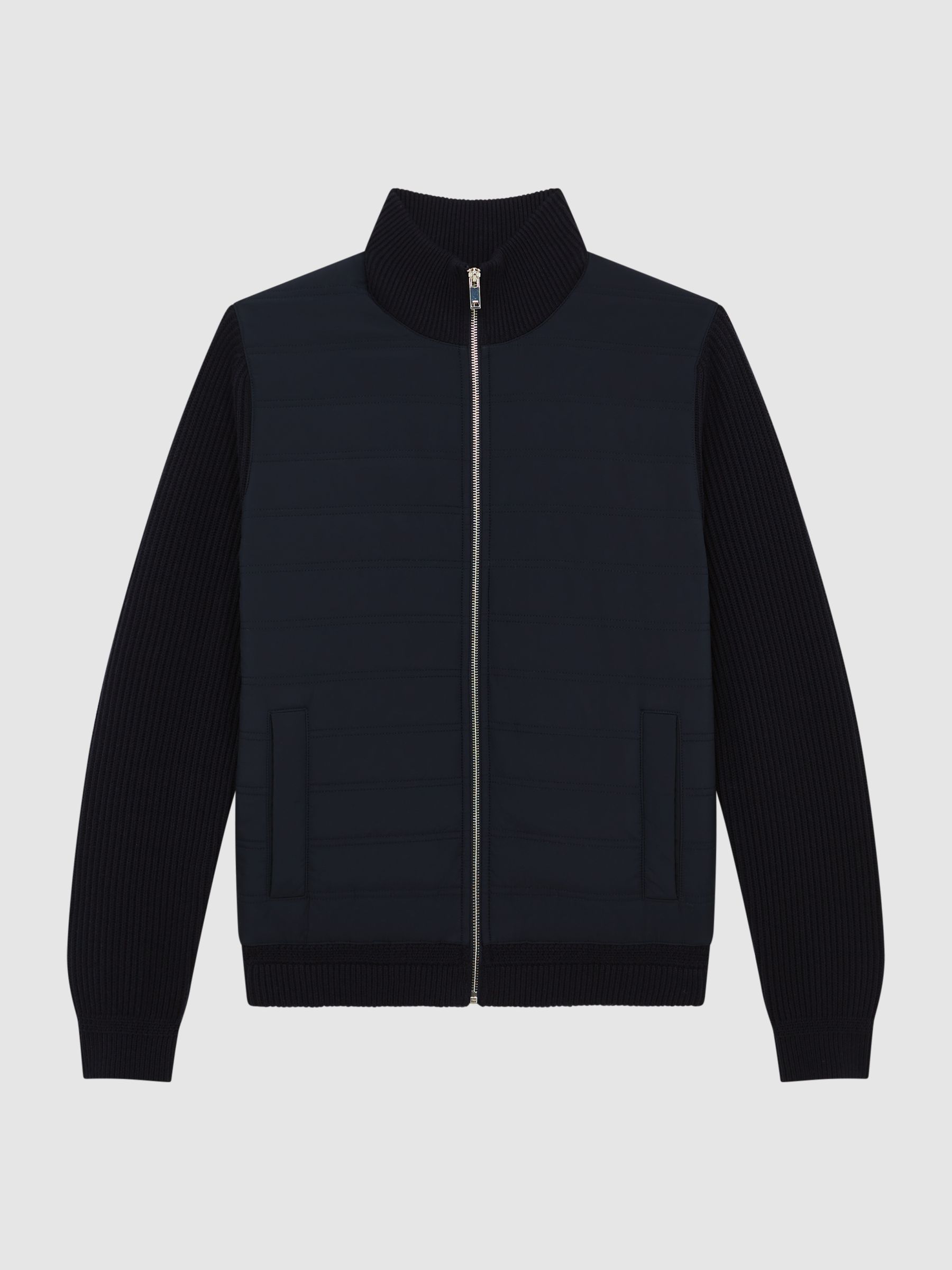 Hybrid Zip Through Quilted Jumper in Navy - Image 2 of 6