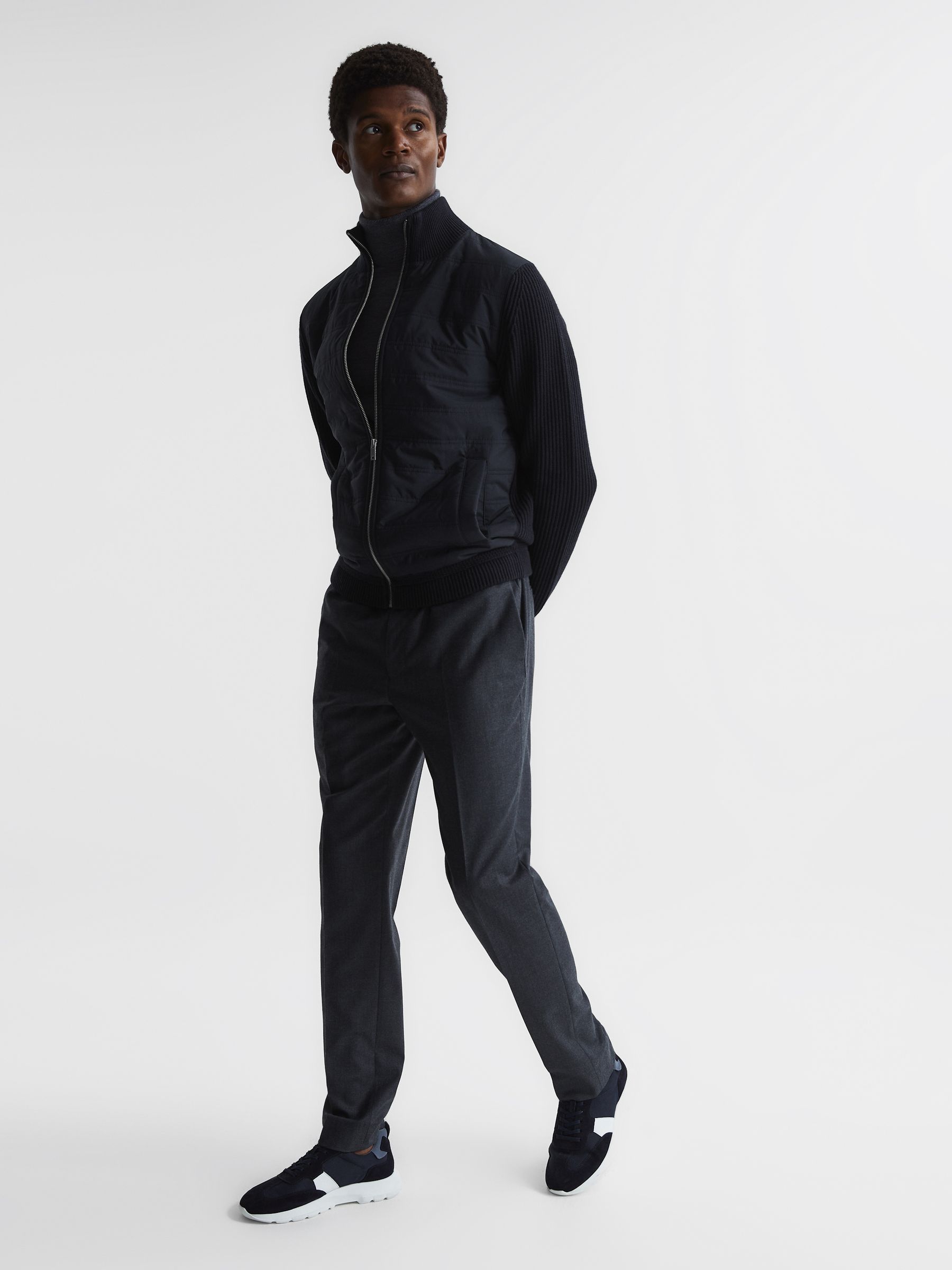 Hybrid Zip Through Quilted Jumper in Navy - Image 3 of 6