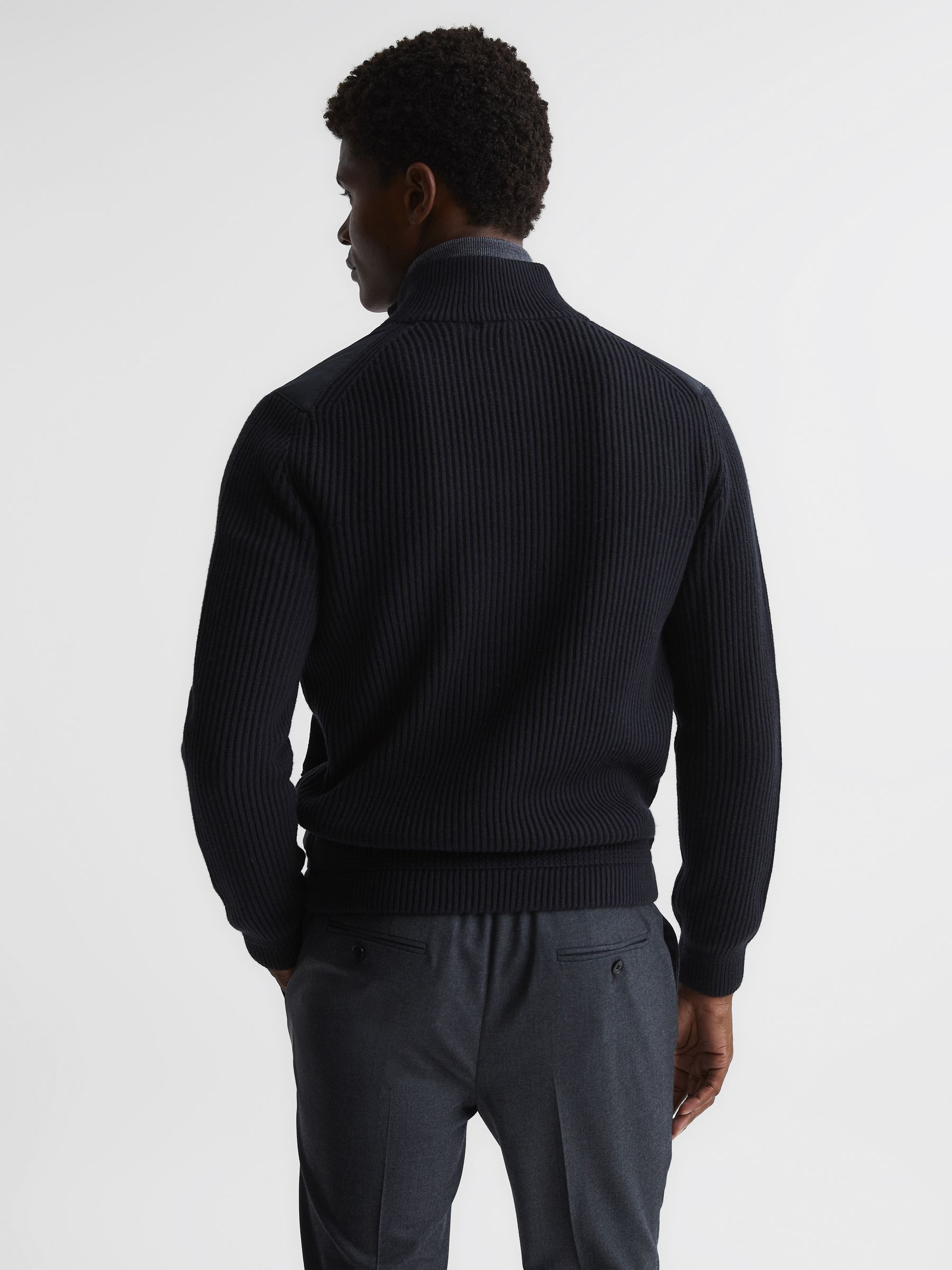 Hybrid Zip Through Quilted Jumper in Navy - Image 5 of 6