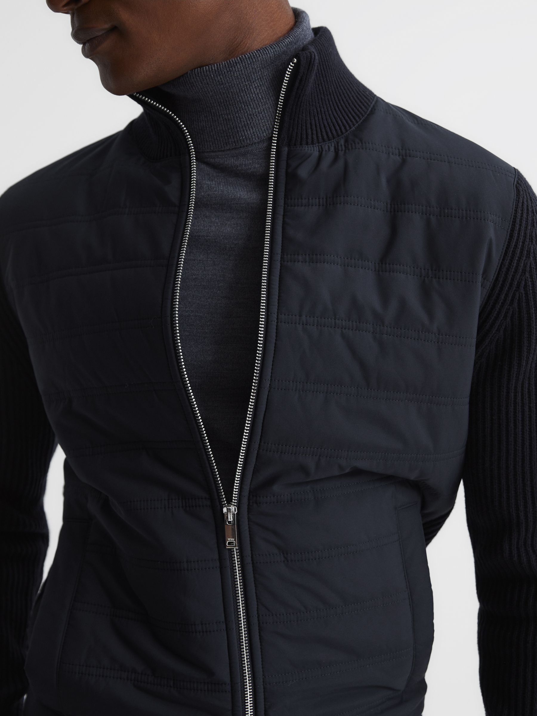Hybrid Zip Through Quilted Jumper in Navy - Image 6 of 6