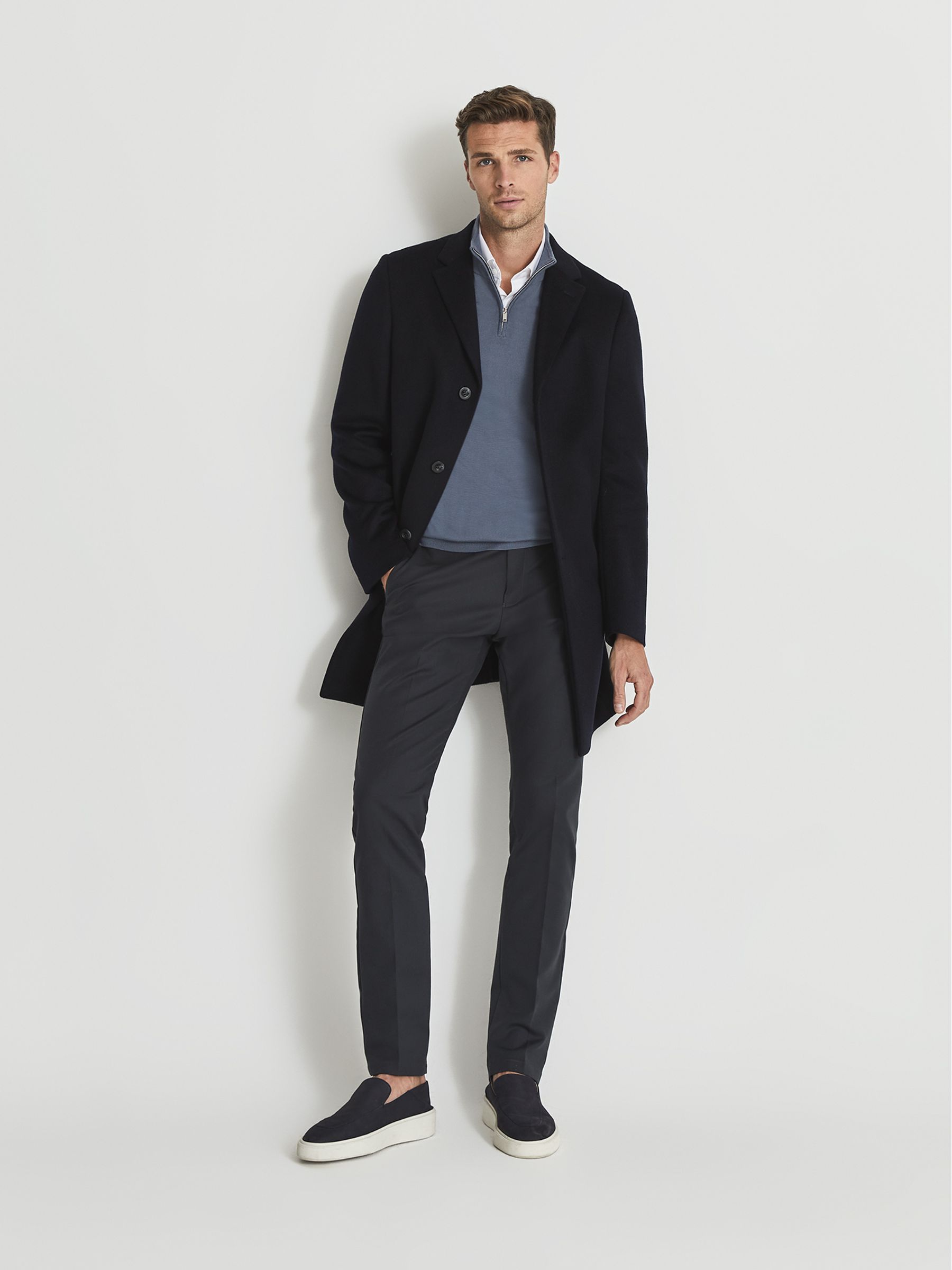 Merino Wool Half-Zip Funnel Neck Jumper in Steel Blue - Image 5 of 5