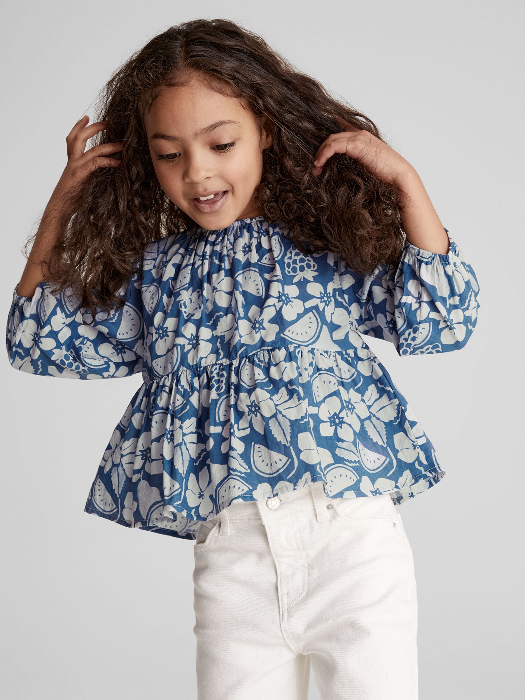 Fruit Print Blouse in Blue - Image 1 of 6