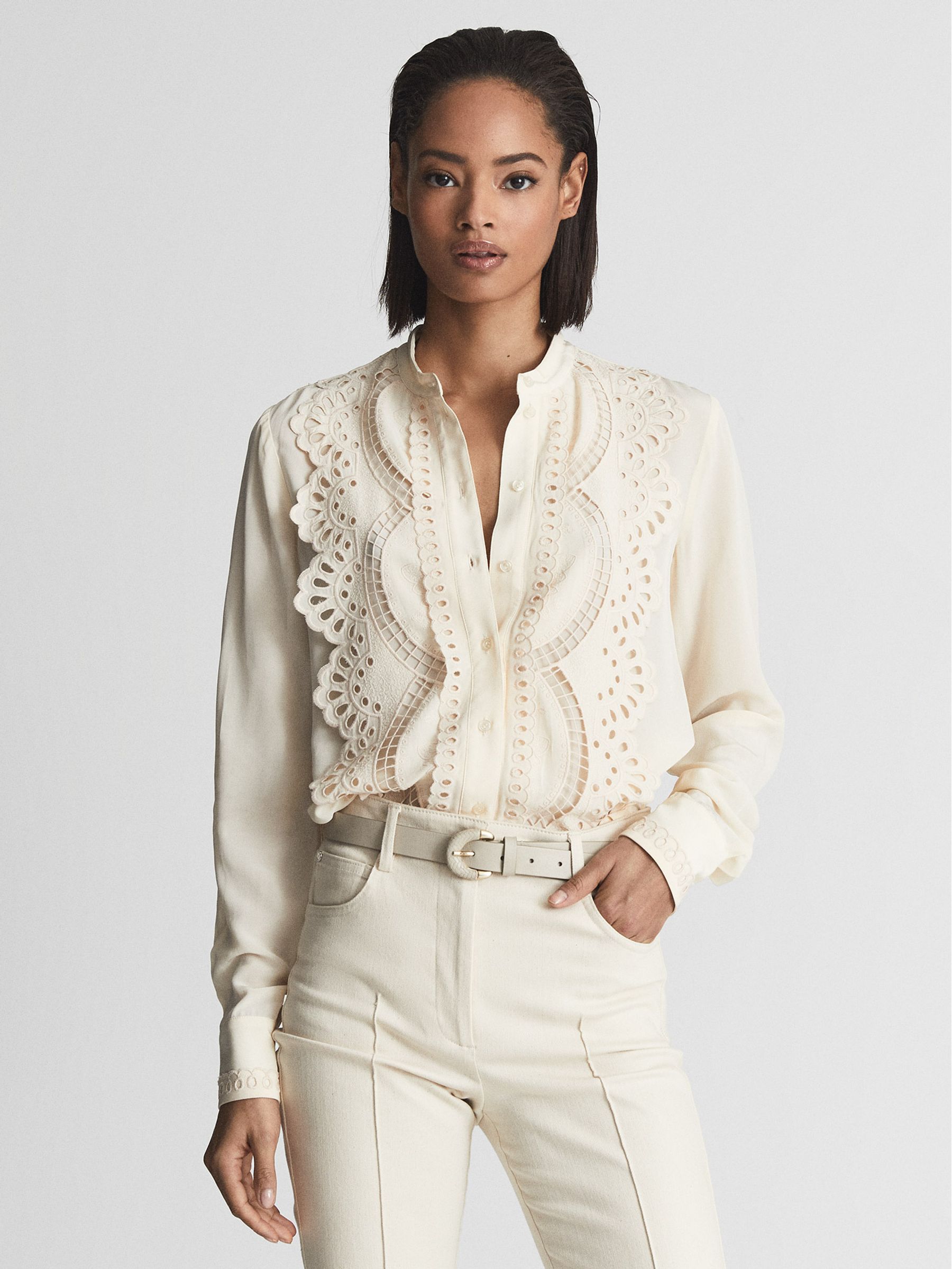 Embroidered Front Blouse in Cream - Image 4 of 6
