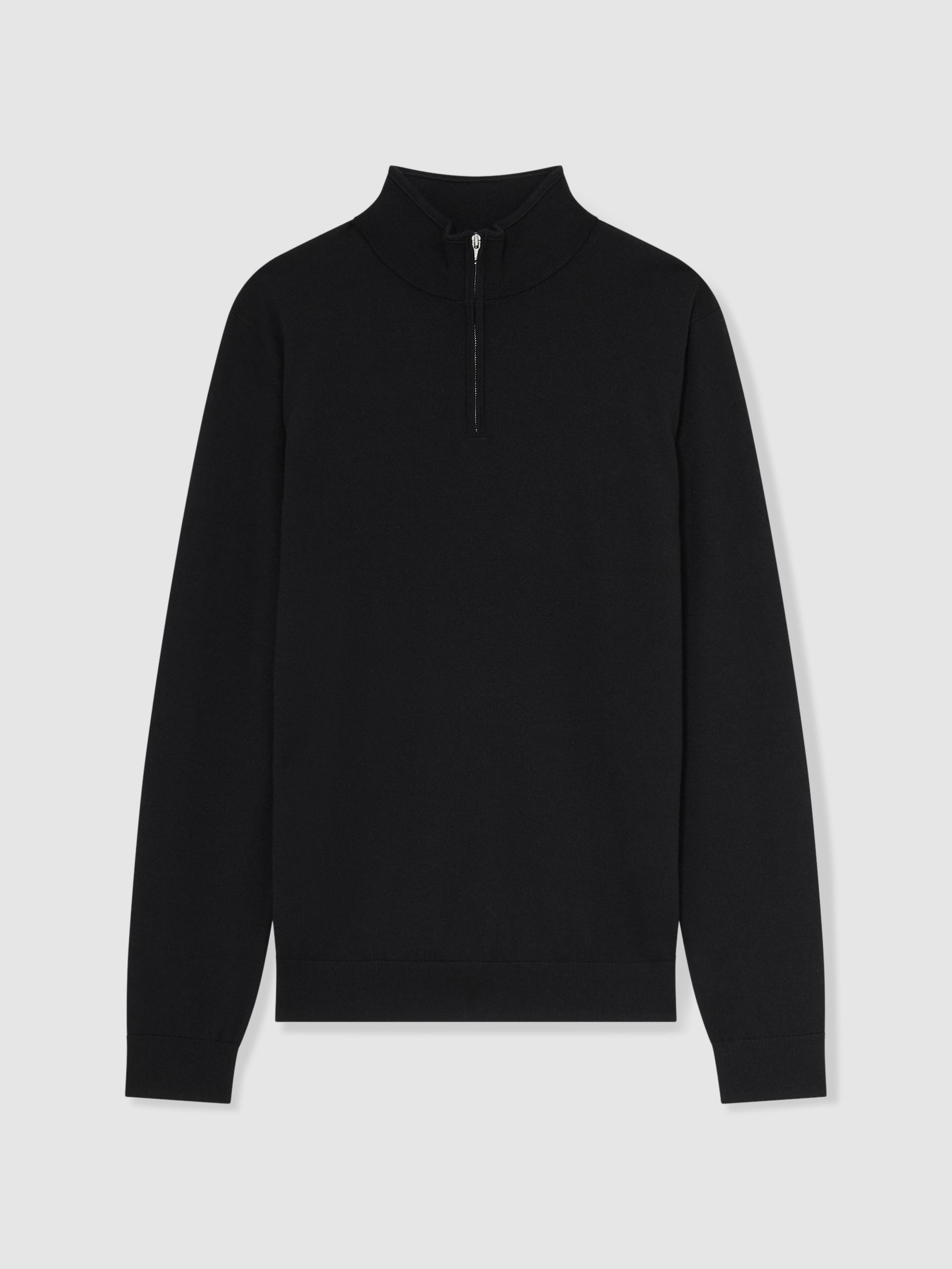 Merino Wool Half-Zip Funnel Neck Jumper in Black - Image 2 of 5