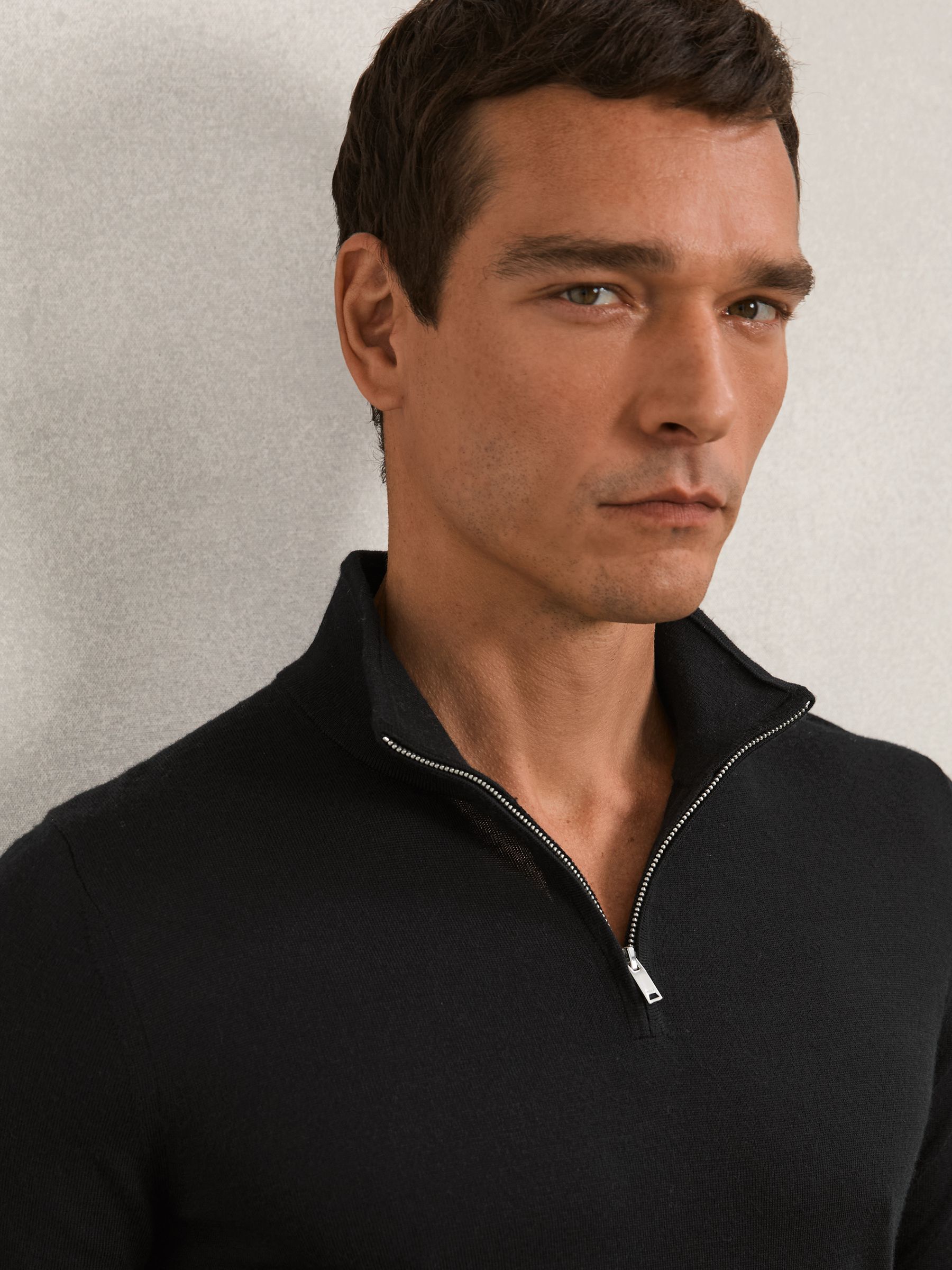 Wool Half-Zip Funnel Neck Jumper in Black - image 4
