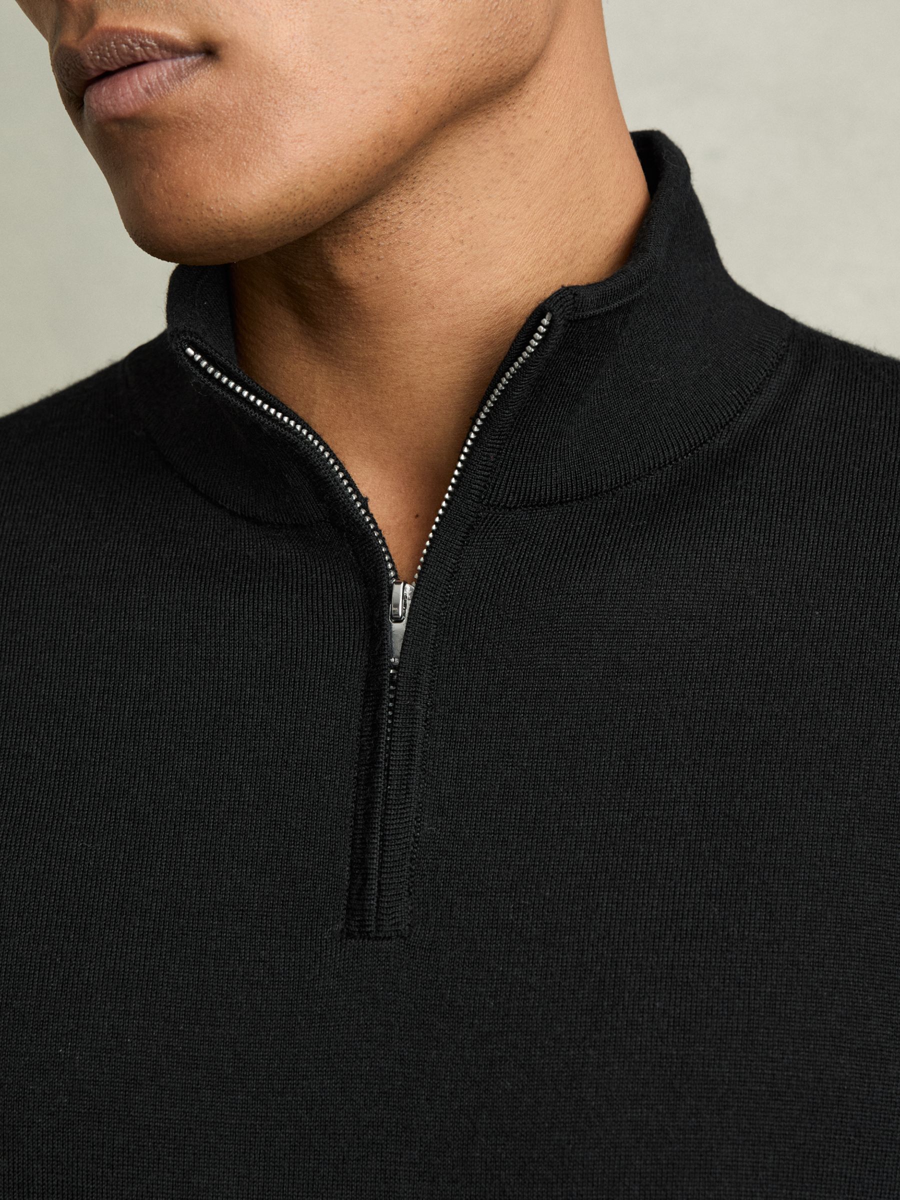 Merino Wool Half-Zip Funnel Neck Jumper in Black - Image 3 of 5
