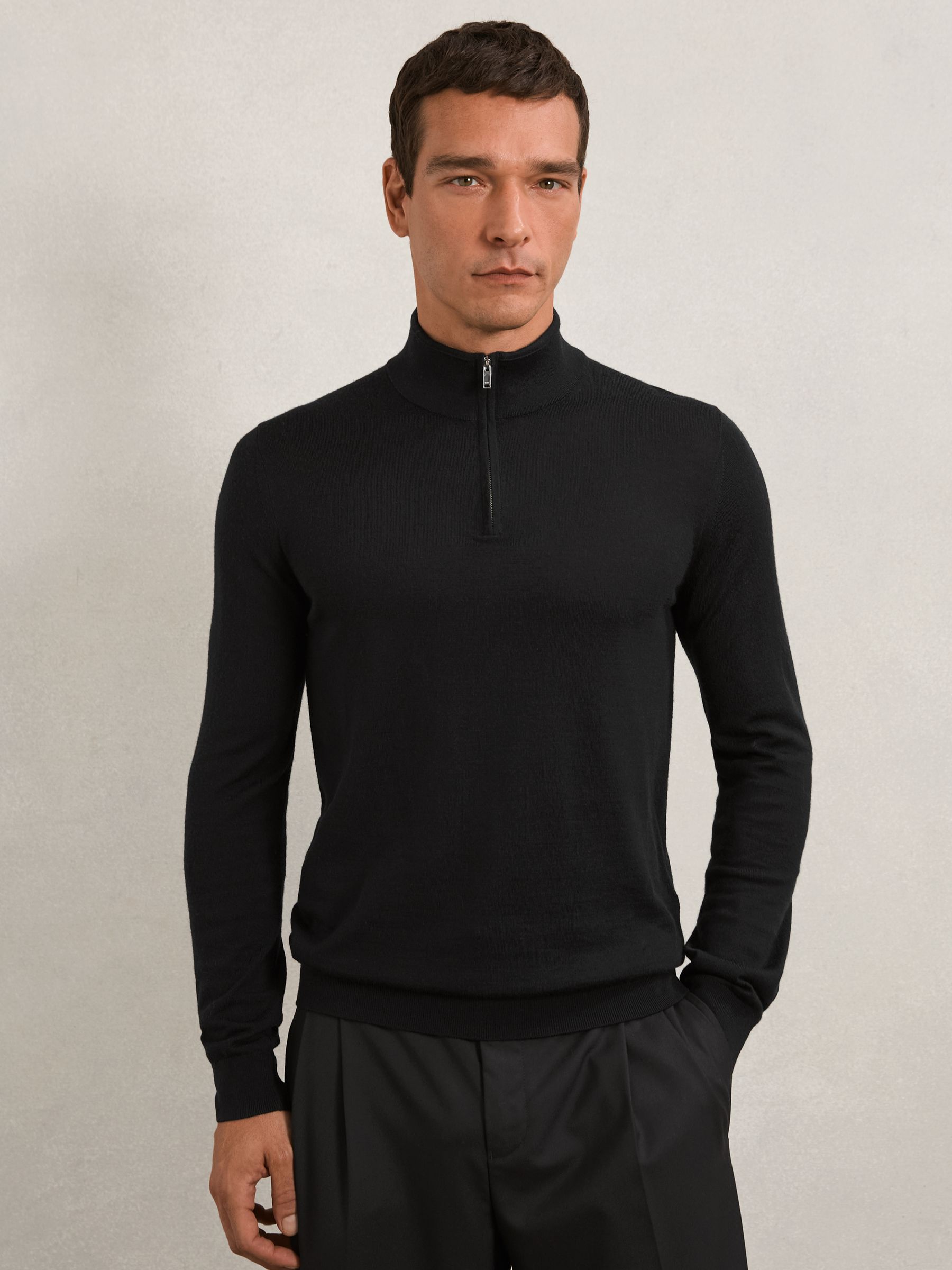 Wool Half-Zip Funnel Neck Jumper in Black - image 3