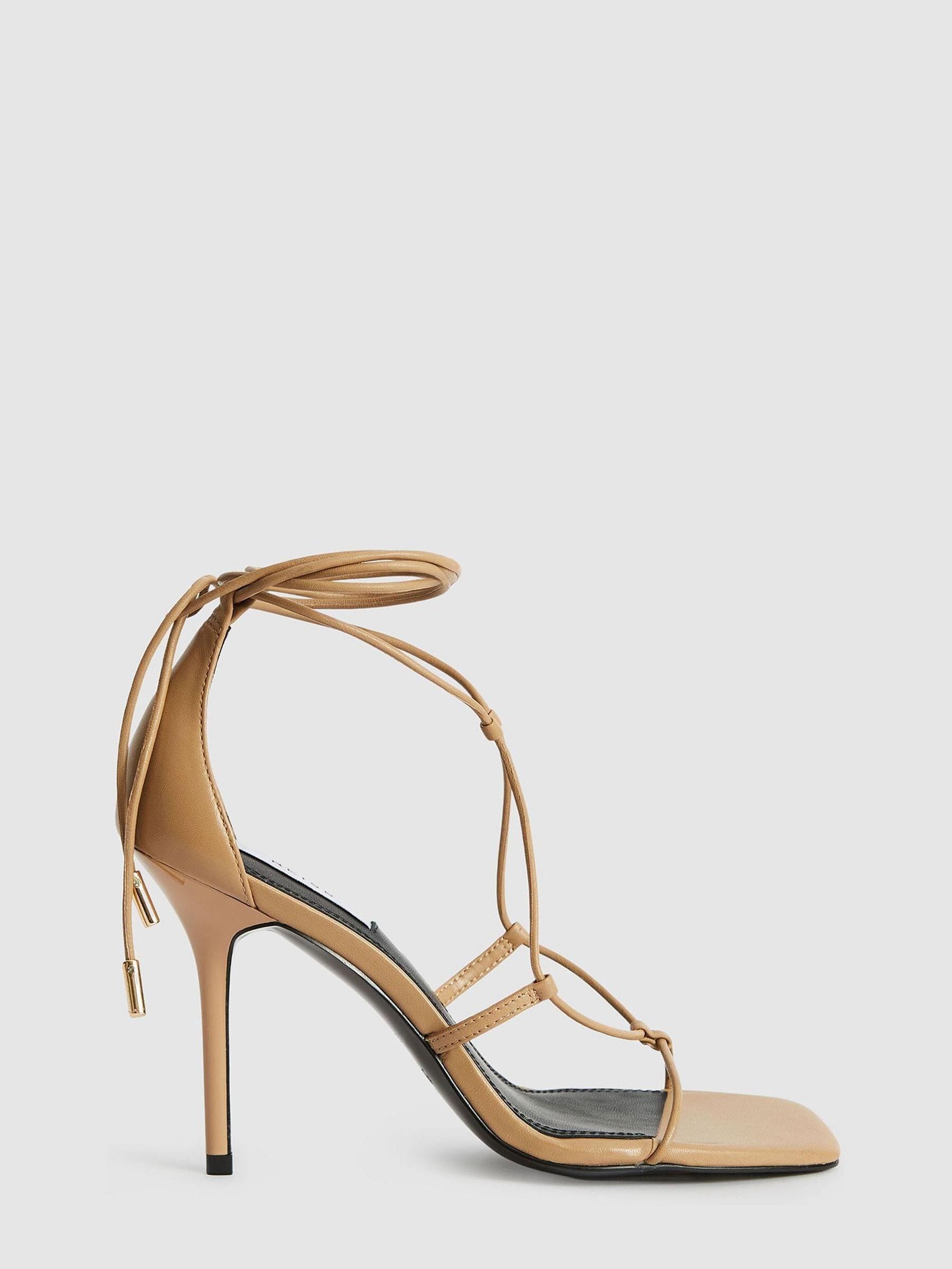 Leather Strappy Wrap Sandals in Biscuit - Image 1 of 1