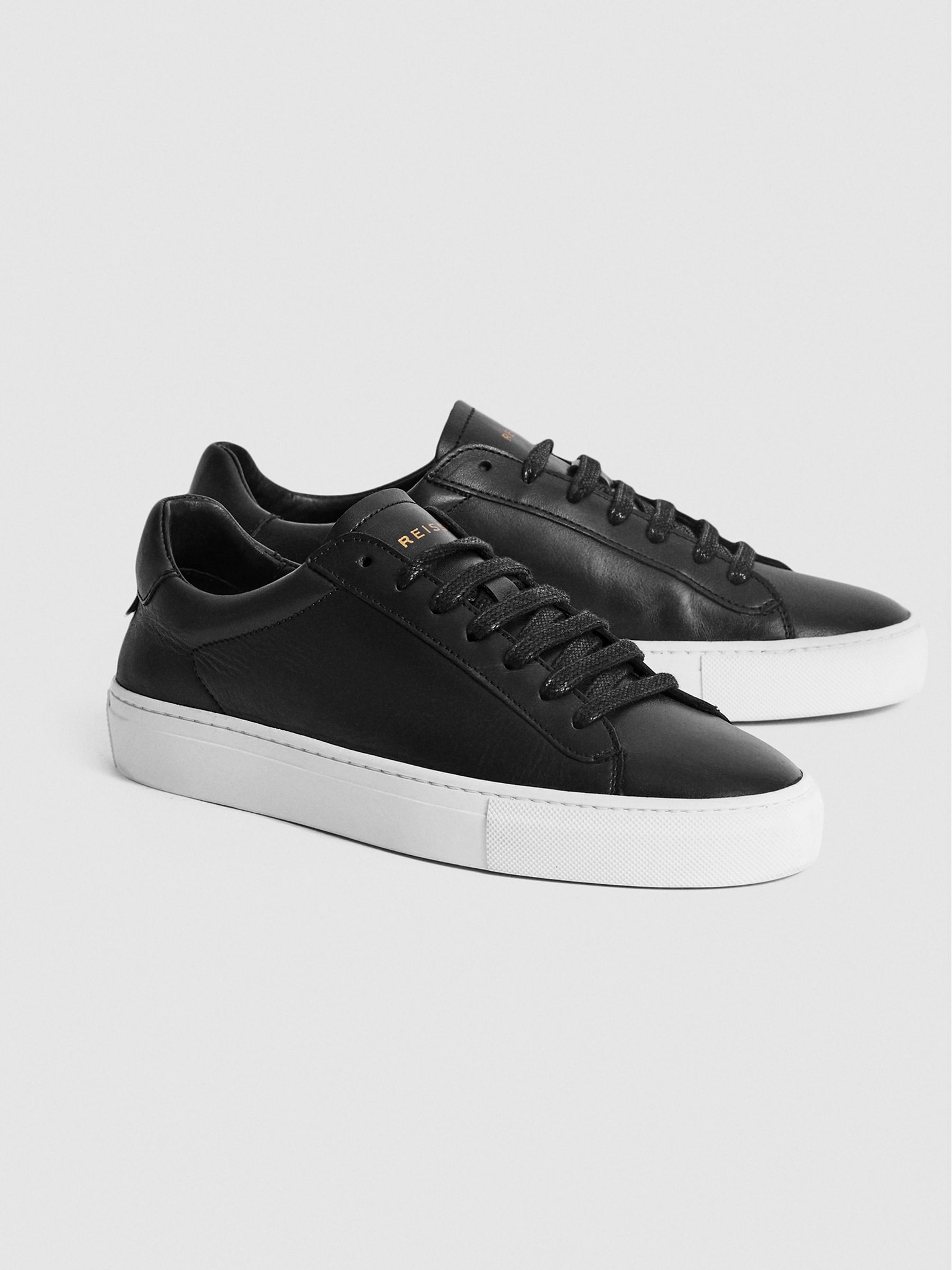 Leather Contrast Sole Trainers in Black - Image 3 of 6