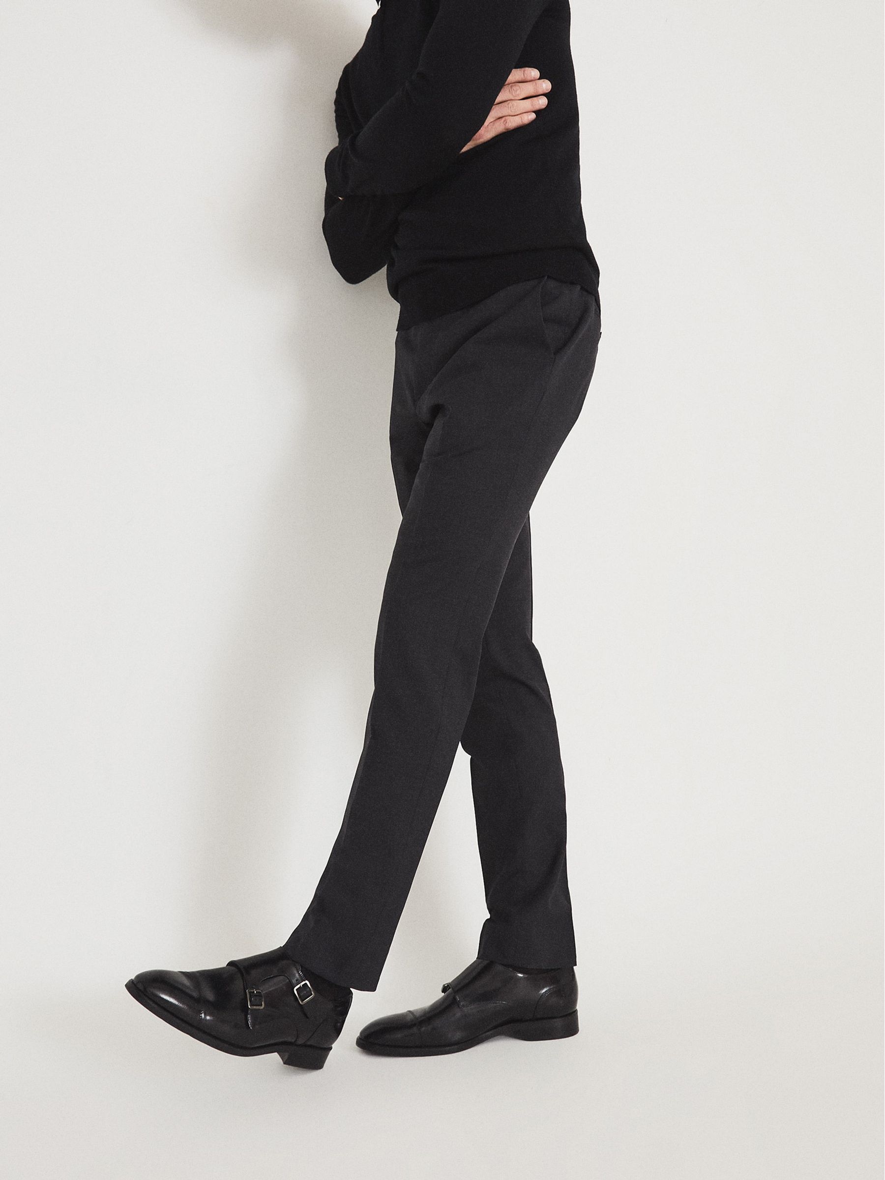 High Shine Leather Monk Strap Shoes in Black - Image 2 of 7