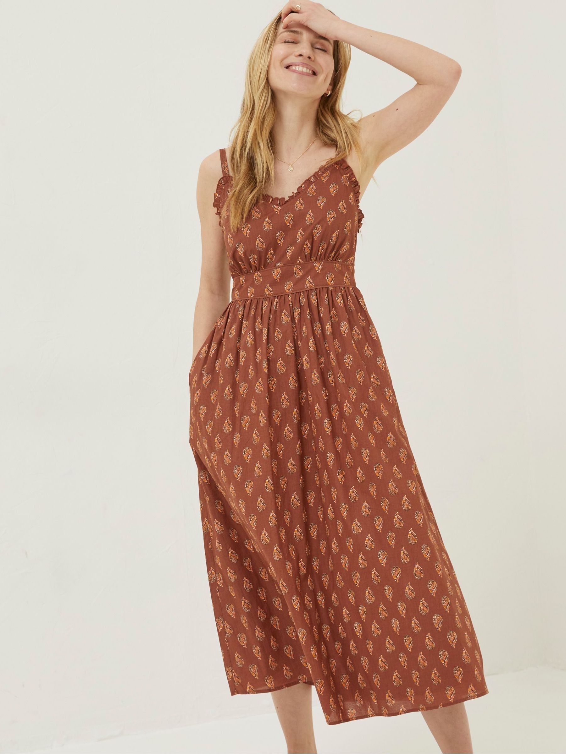Brown Woodblock Jayden Midi Dress - Image 1 of 6