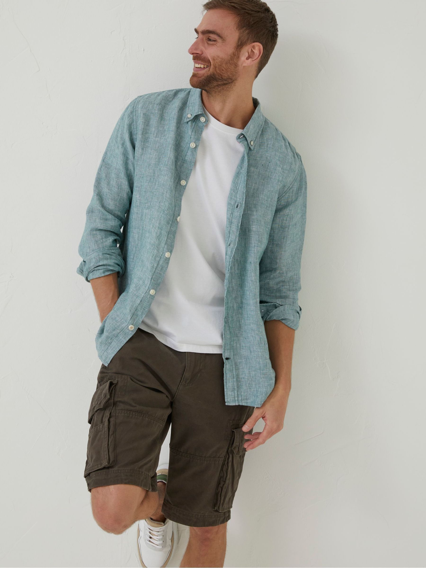 Green Plain Linen Shirt - Image 3 of 6