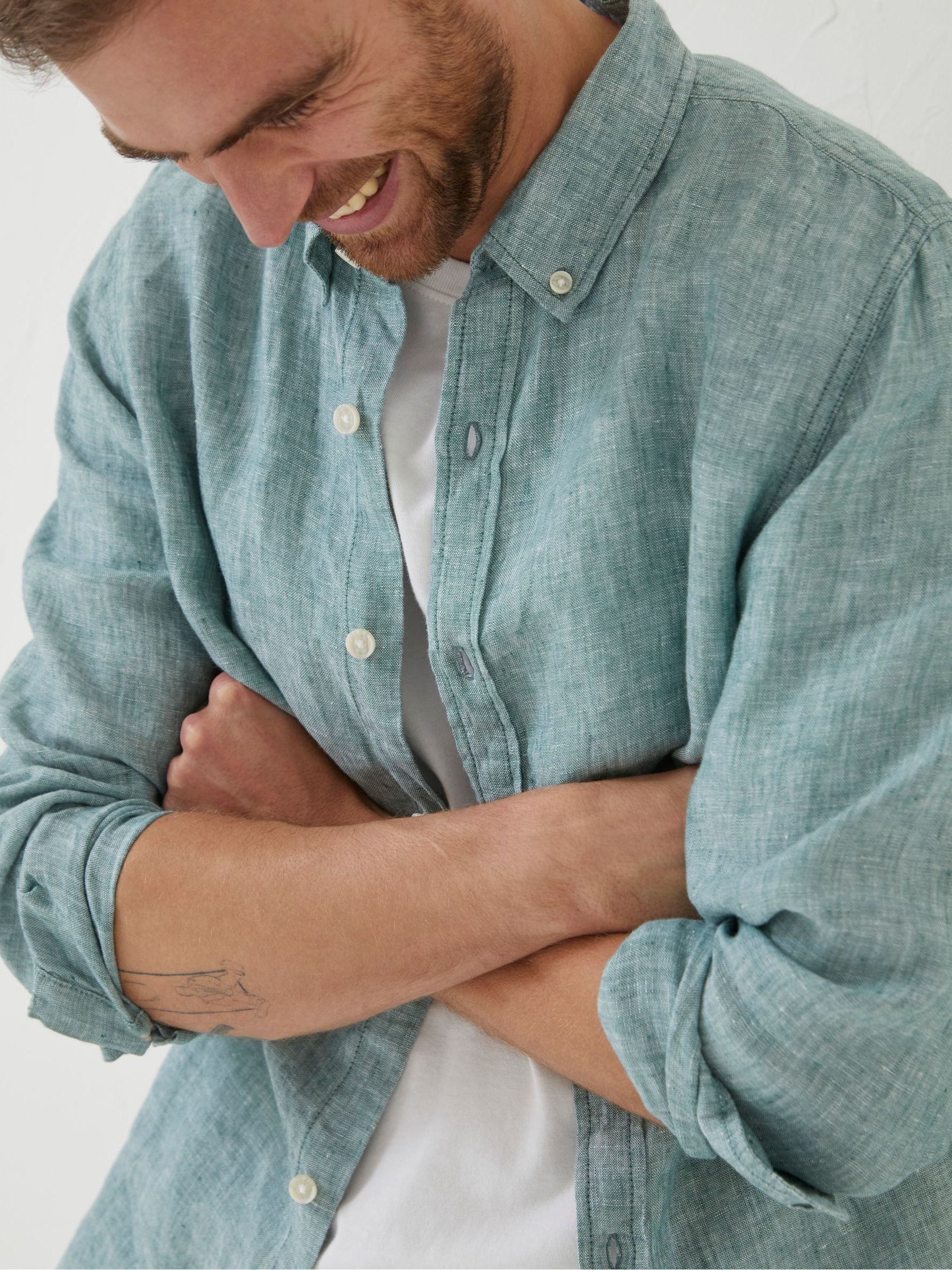 Green Plain Linen Shirt - Image 4 of 6