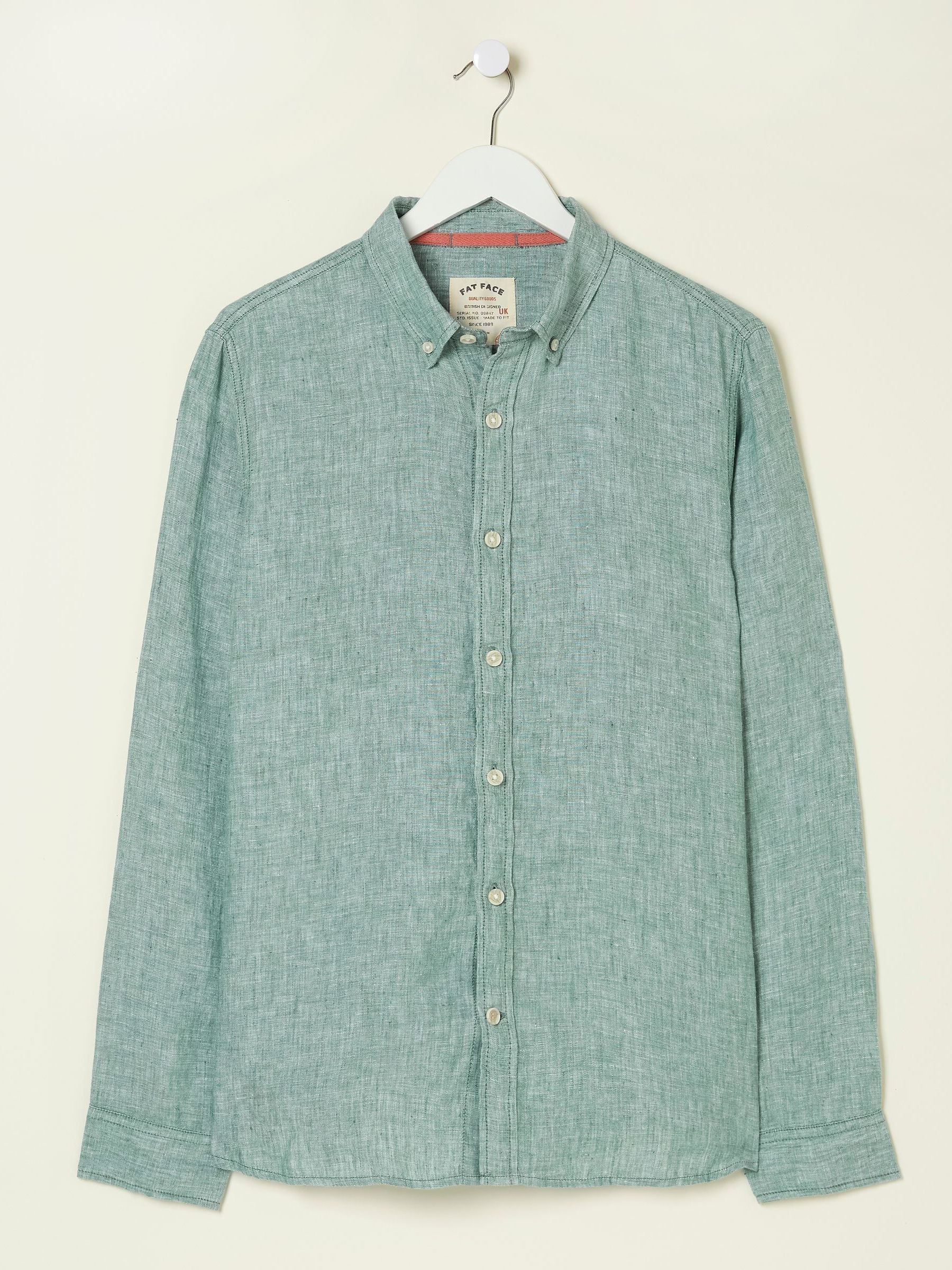 Green Plain Linen Shirt - Image 6 of 6