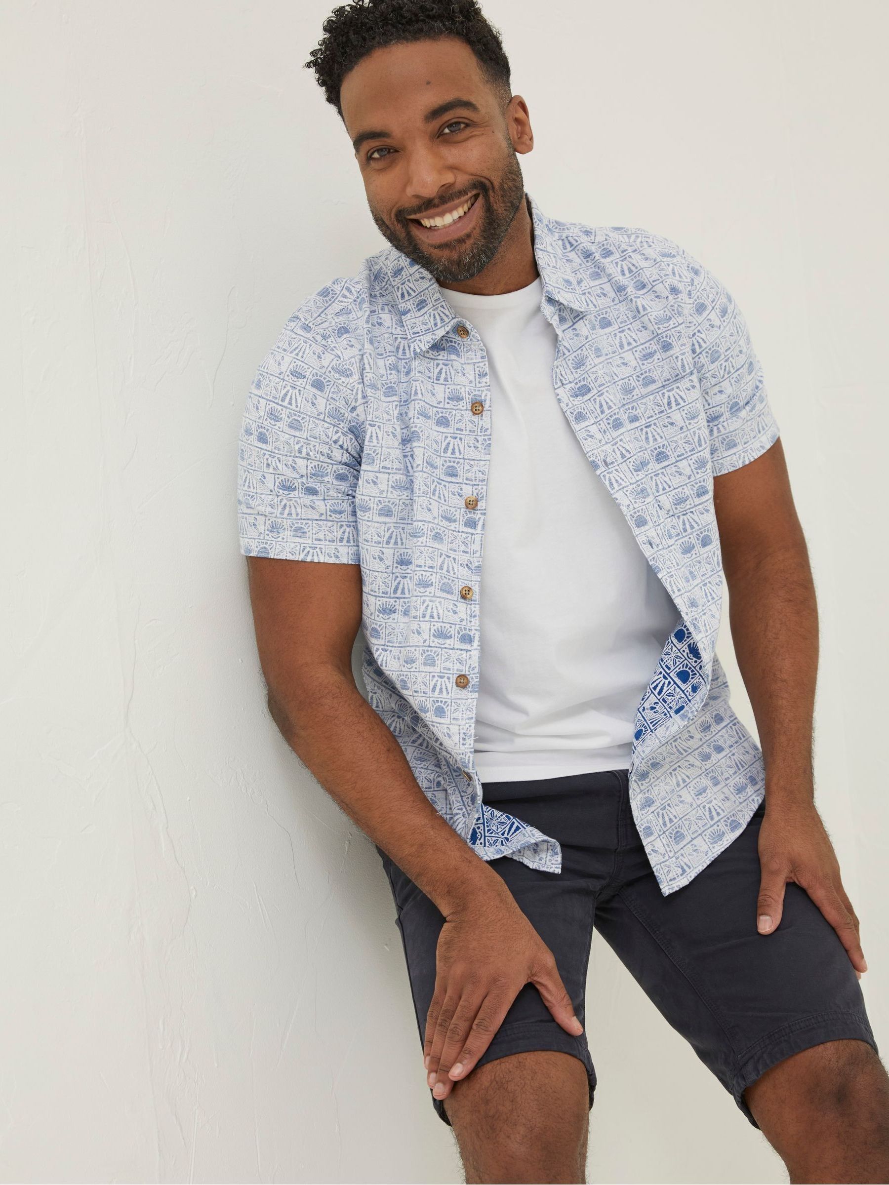 Blue Vintage Tile Print Shirt - Image 1 of 5
