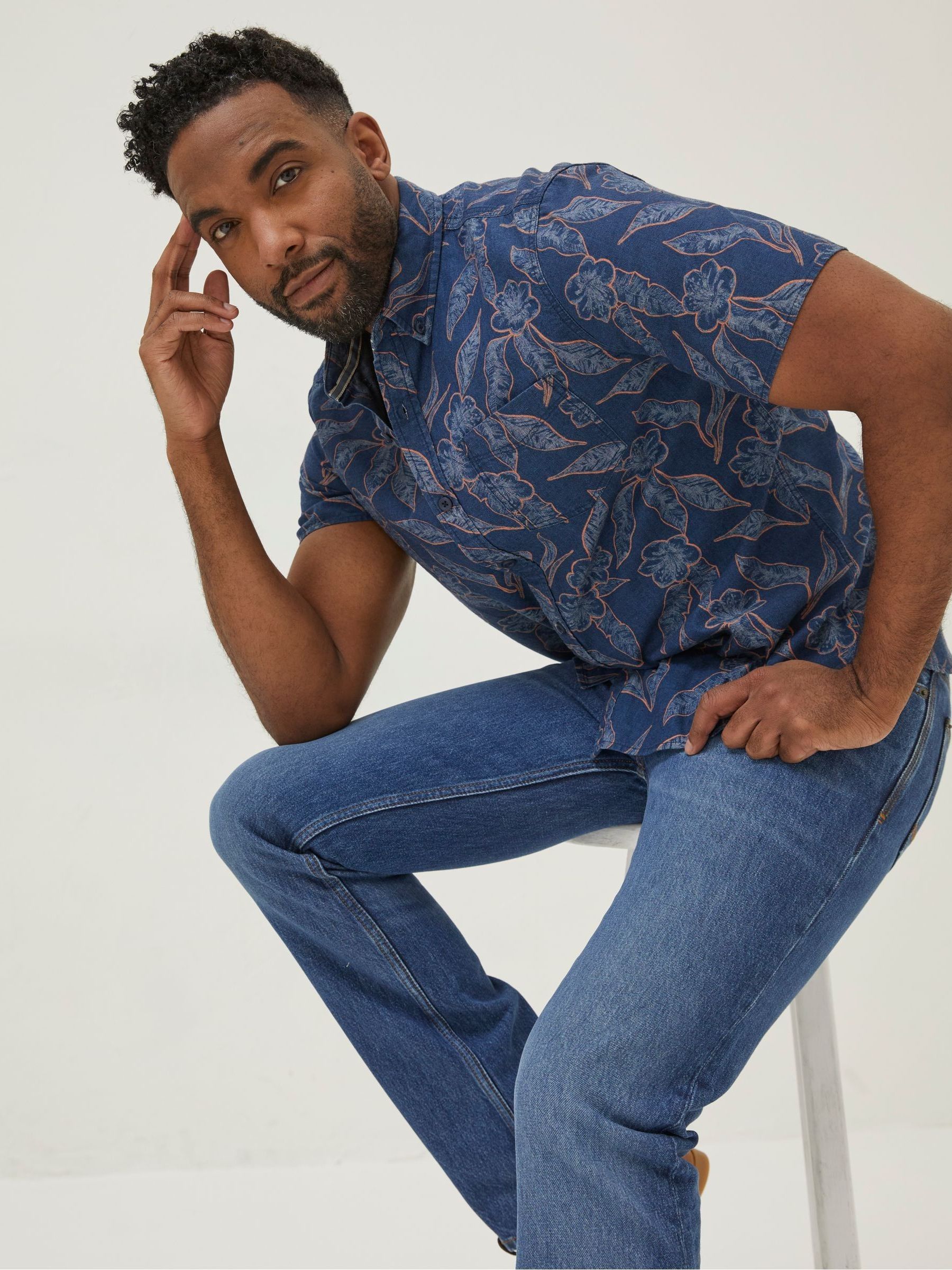 Blue Hibiscus Print Shirt - Image 5 of 6