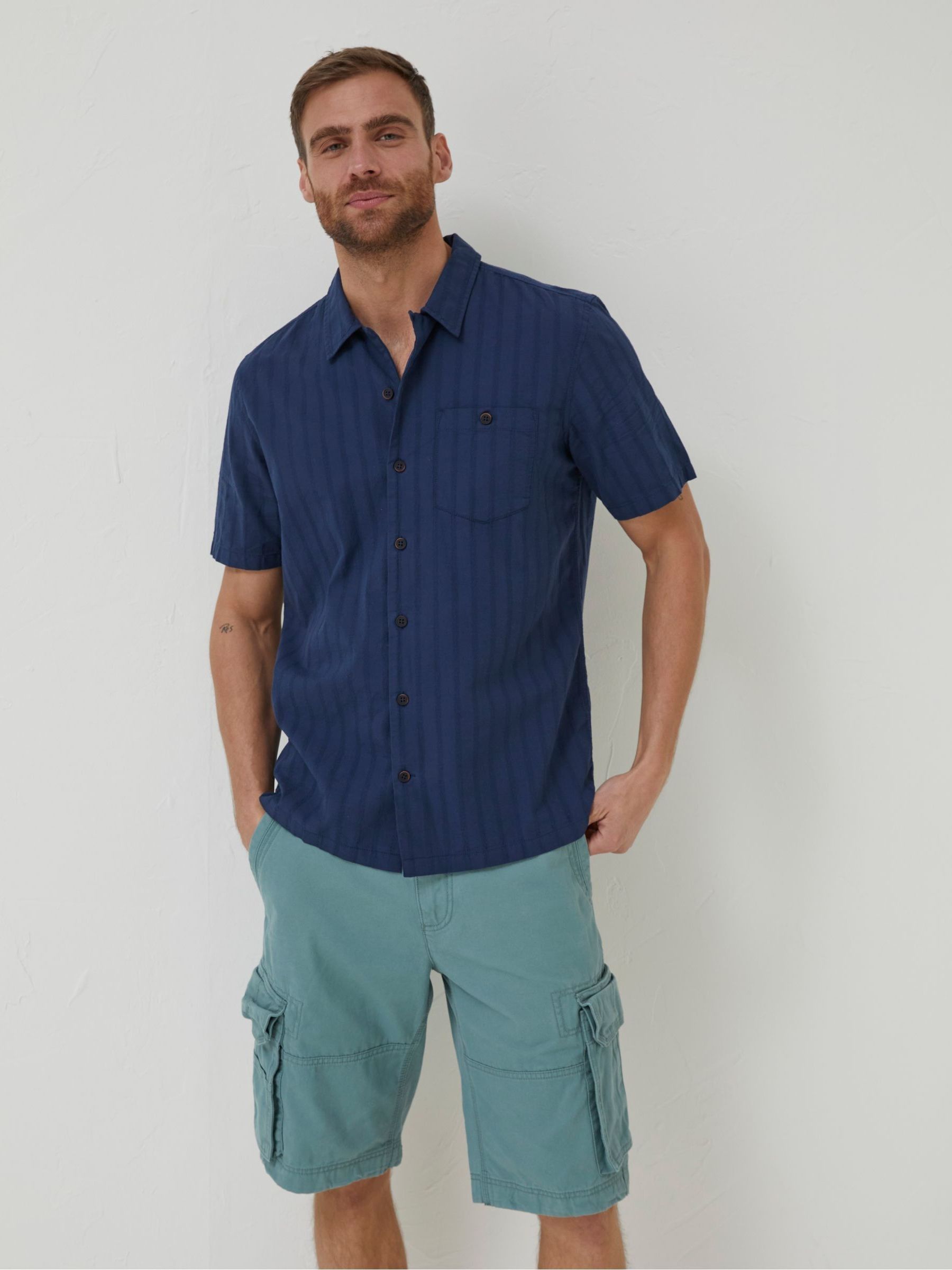 Blue Self Stripe Revere Shirt - Image 1 of 5