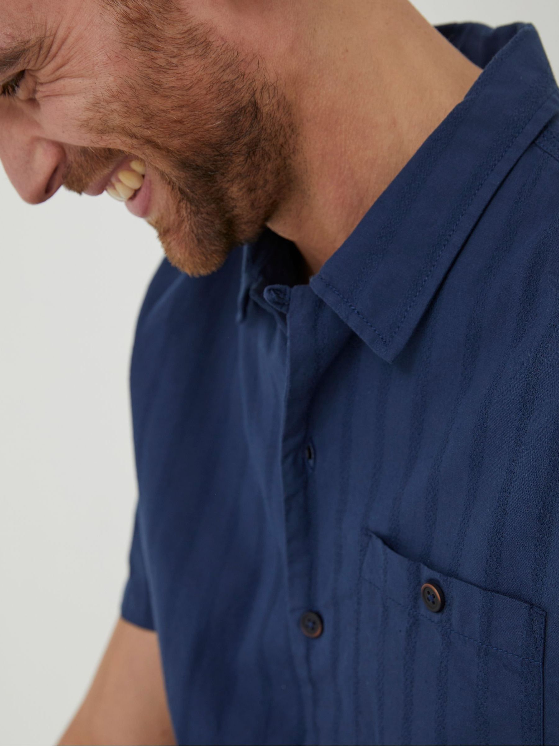 Blue Self Stripe Revere Shirt - Image 3 of 5