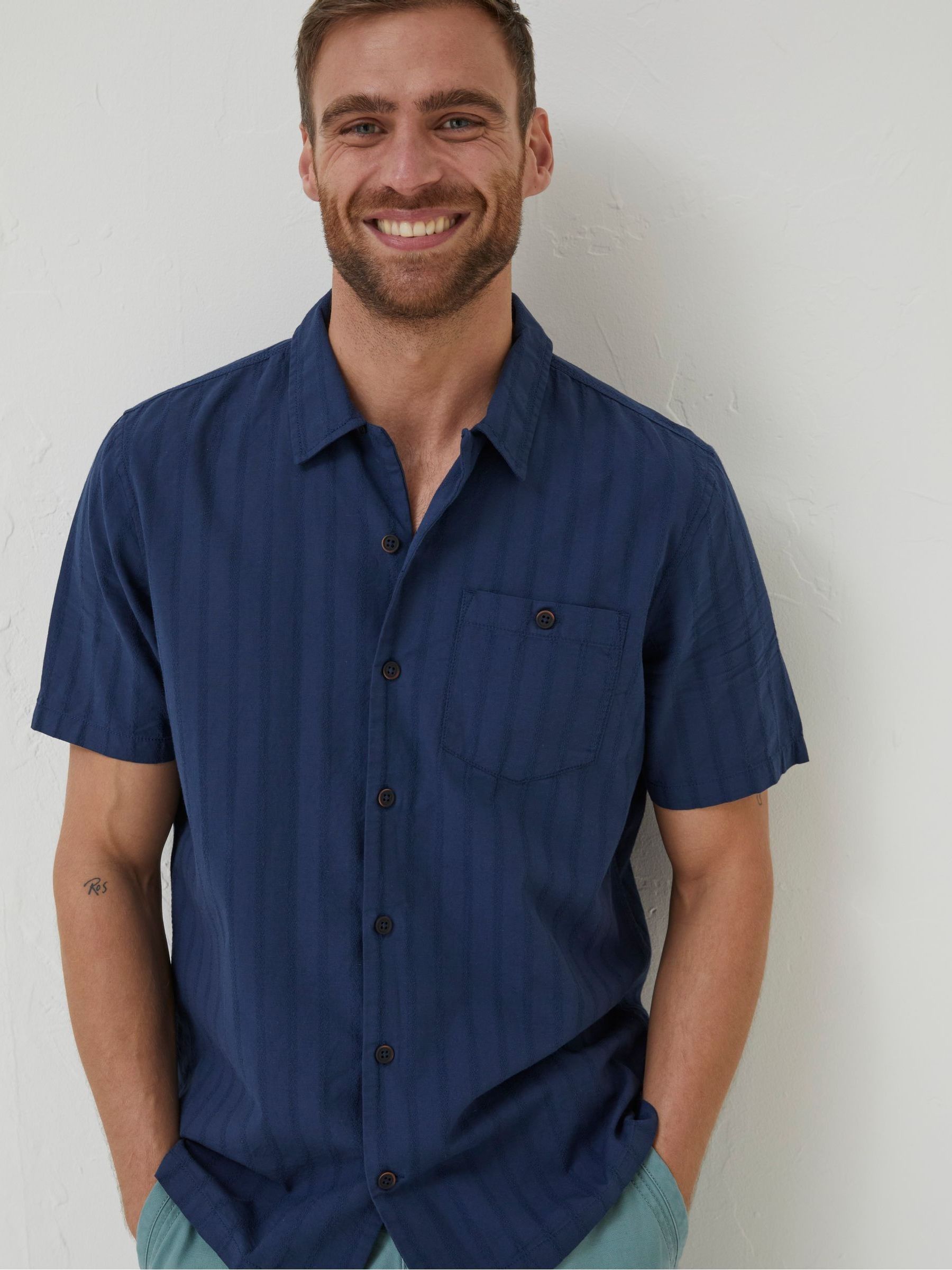 Blue Self Stripe Revere Shirt - Image 4 of 5