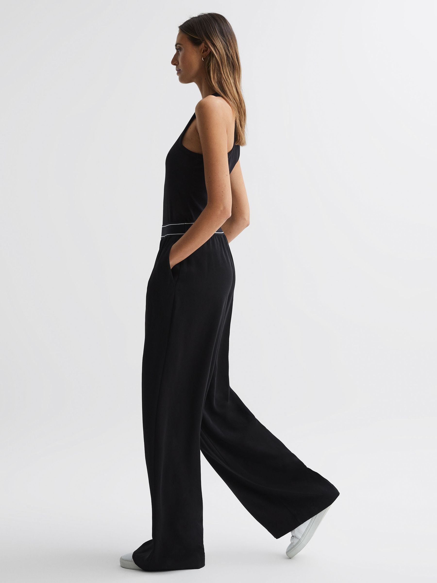 Petite Wide Leg Elasticated Trousers in Black - Image 1 of 6