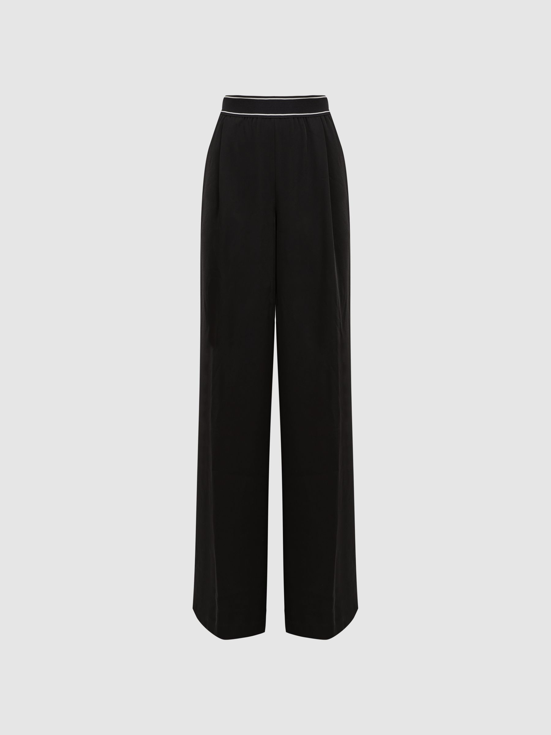 Petite Wide Leg Elasticated Trousers in Black - Image 2 of 6