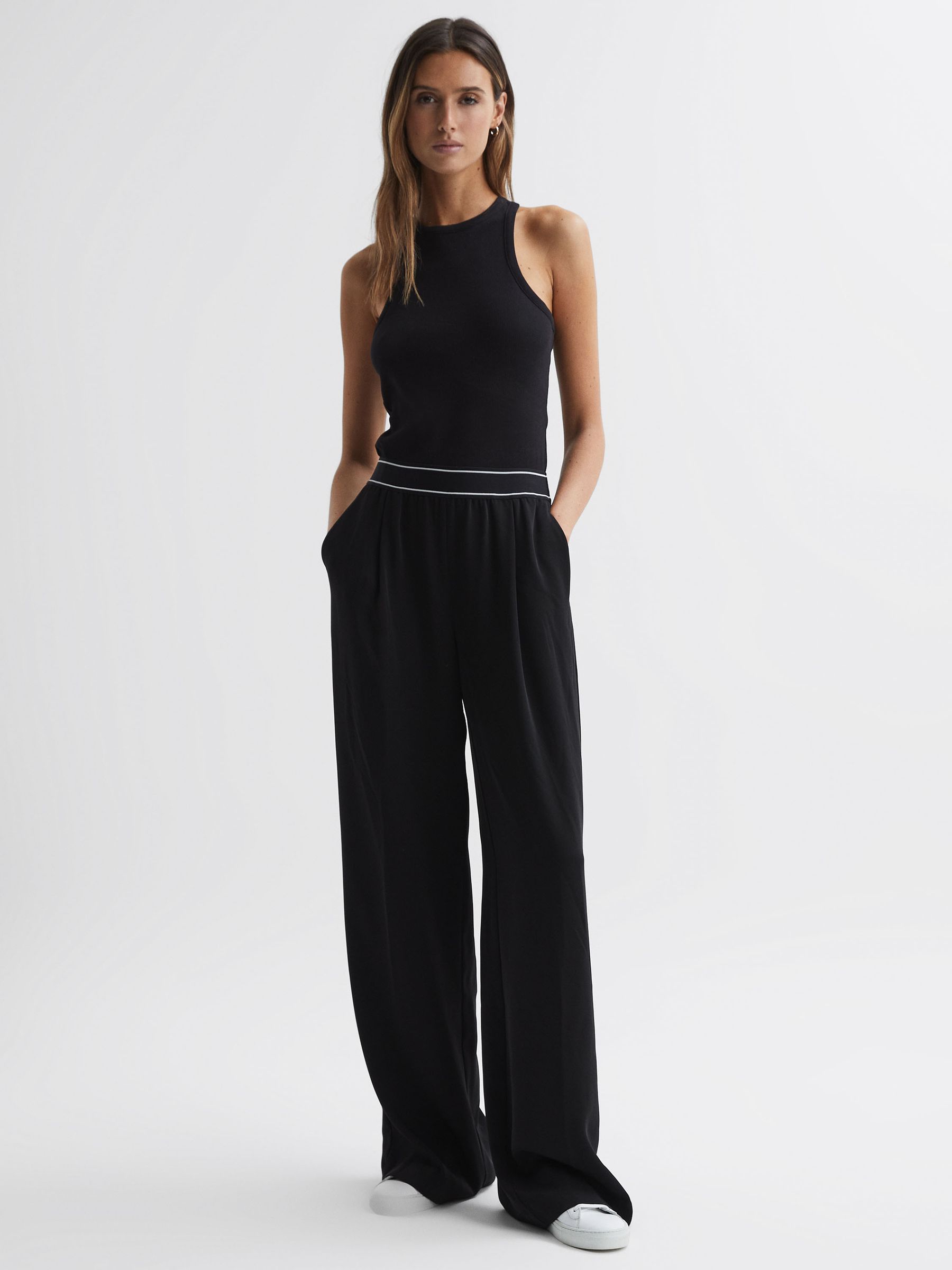 Petite Wide Leg Elasticated Trousers in Black - Image 3 of 6