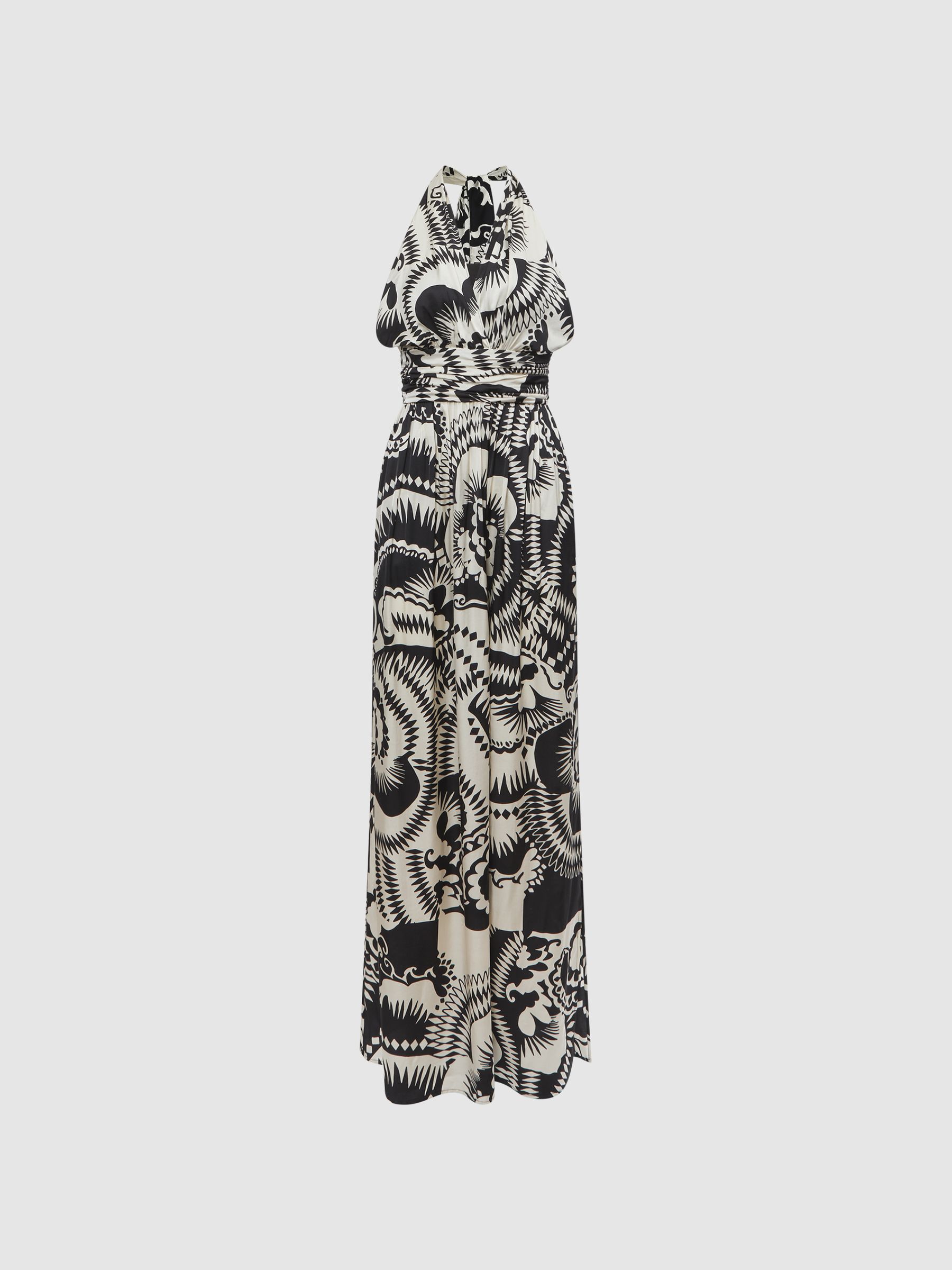 Printed Halter Neck Maxi Dress in Black/White - Image 2 of 6