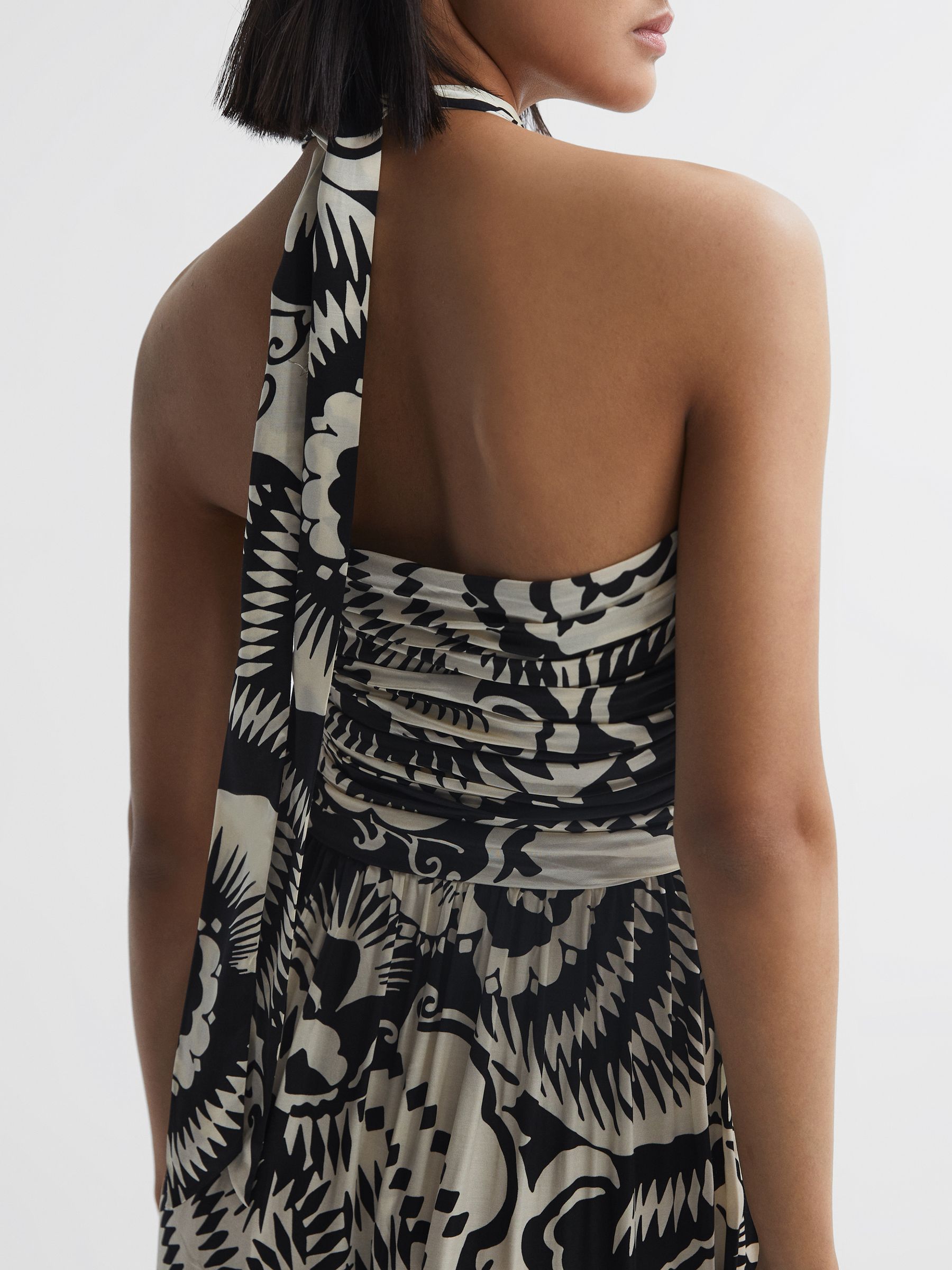 Printed Halter Neck Maxi Dress in Black/White - Image 3 of 6
