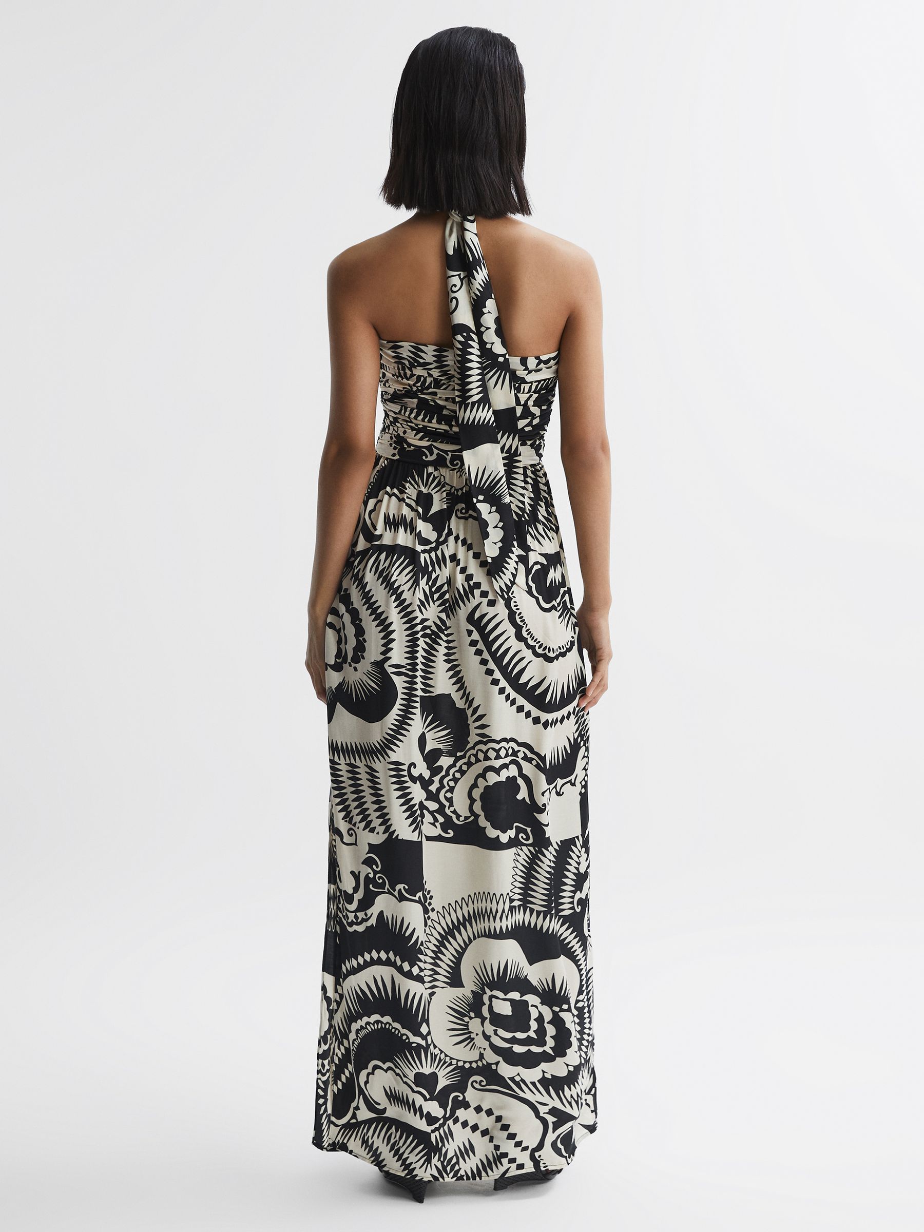 Printed Halter Neck Maxi Dress in Black/White - Image 5 of 6