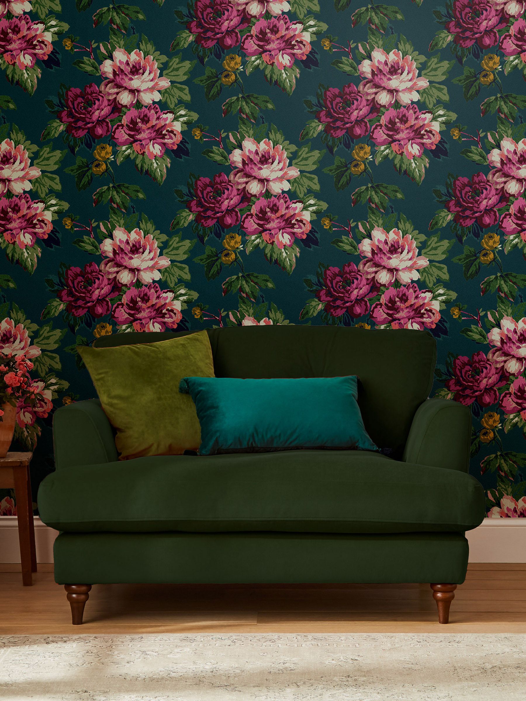 Peacock Blue Invite Floral 10M Wallpaper - Image 1 of 3