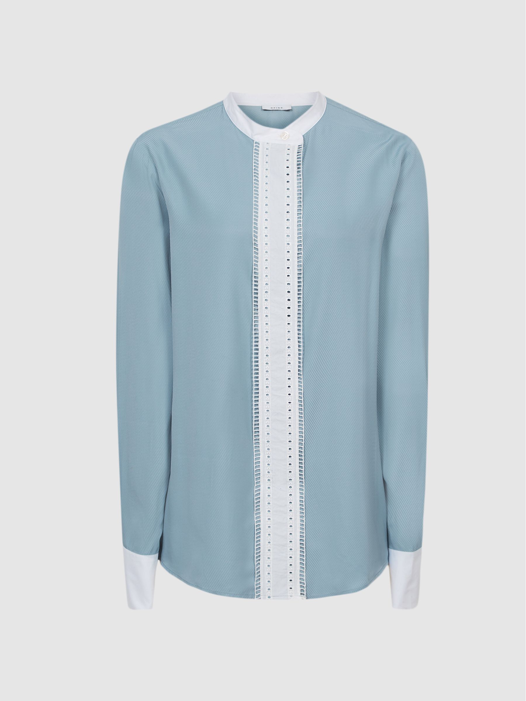 Ladder Embroidery Satin Shirt in Blue - Image 2 of 6