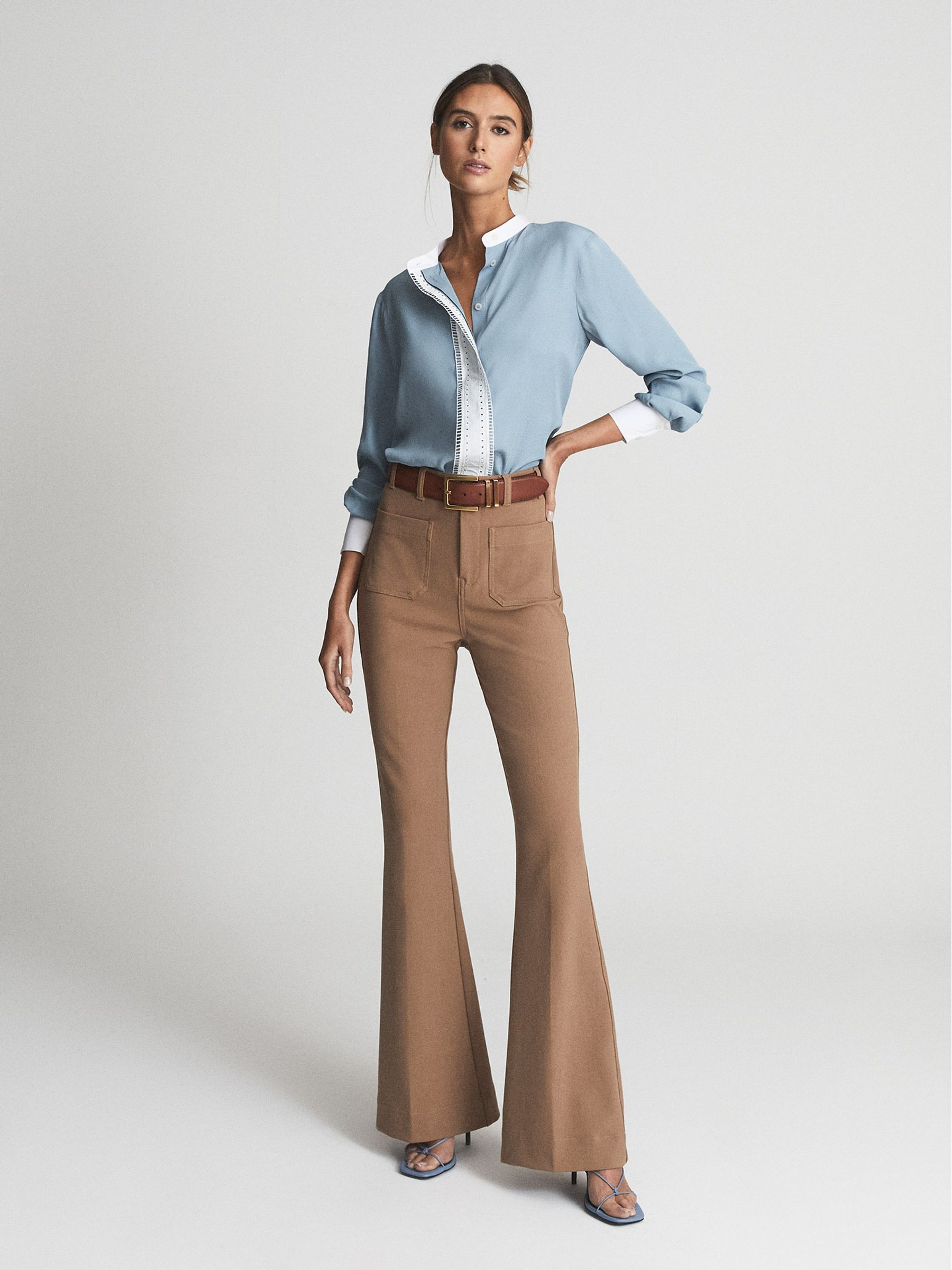 Ladder Embroidery Satin Shirt in Blue - Image 3 of 6